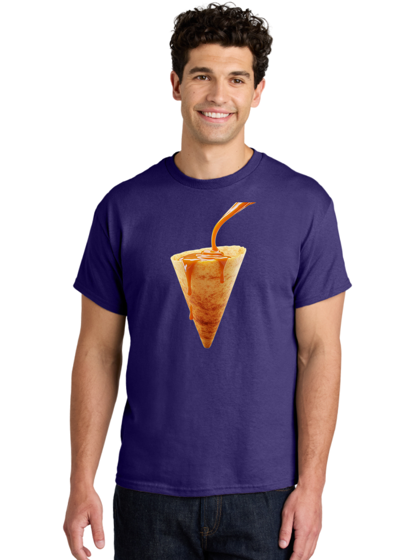 Crepe-With-Caramel-Sauce Men'S Graphic Tee, 100% Cotton, Comfortable Casual Summer Wear, Machine Washable, Caramel Sauce, Crepe, Sweet Treat, Dessert, Creamy Topping, Indulgent, French Cuisine, Caramel Drizzle, Pastry Baa415