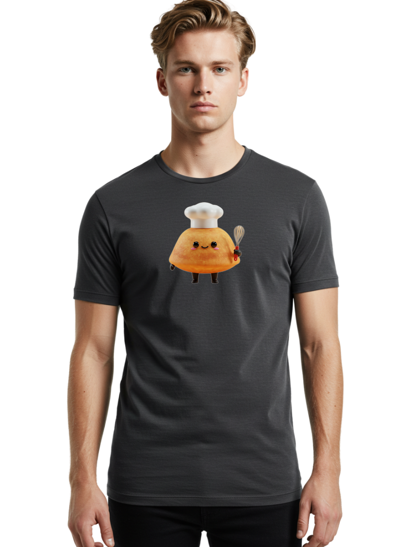 Croissant-Character Men'S Graphic Tee, 100% Cotton, Comfortable Casual Summer Wear, Machine Washable, Cartoon Bun, Chef'S Hat, Cute Pastry, Whimsical Character, Baking Illustration, Playful Food Art, Kitchen Delight, Sweet Treat Baa417