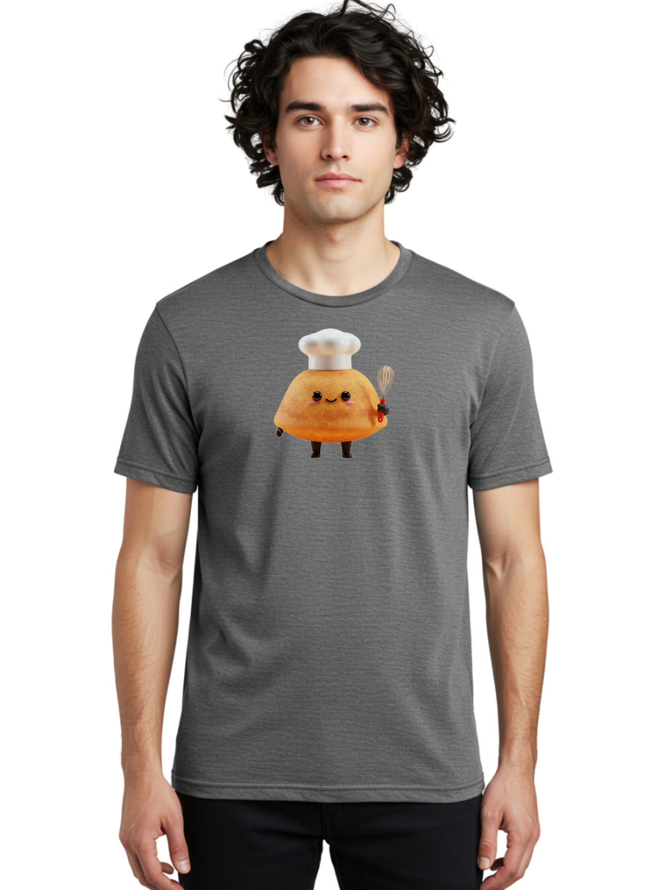 Croissant-Character Men'S Graphic Tee, 100% Cotton, Comfortable Casual Summer Wear, Machine Washable, Cartoon Bun, Chef'S Hat, Cute Pastry, Whimsical Character, Baking Illustration, Playful Food Art, Kitchen Delight, Sweet Treat Baa417