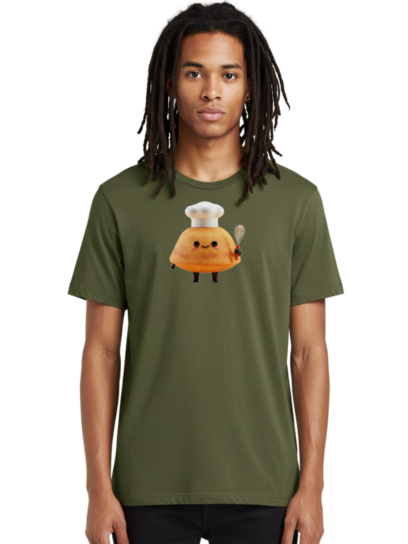 Croissant-Character Men'S Graphic Tee, 100% Cotton, Comfortable Casual Summer Wear, Machine Washable, Cartoon Bun, Chef'S Hat, Cute Pastry, Whimsical Character, Baking Illustration, Playful Food Art, Kitchen Delight, Sweet Treat Baa417