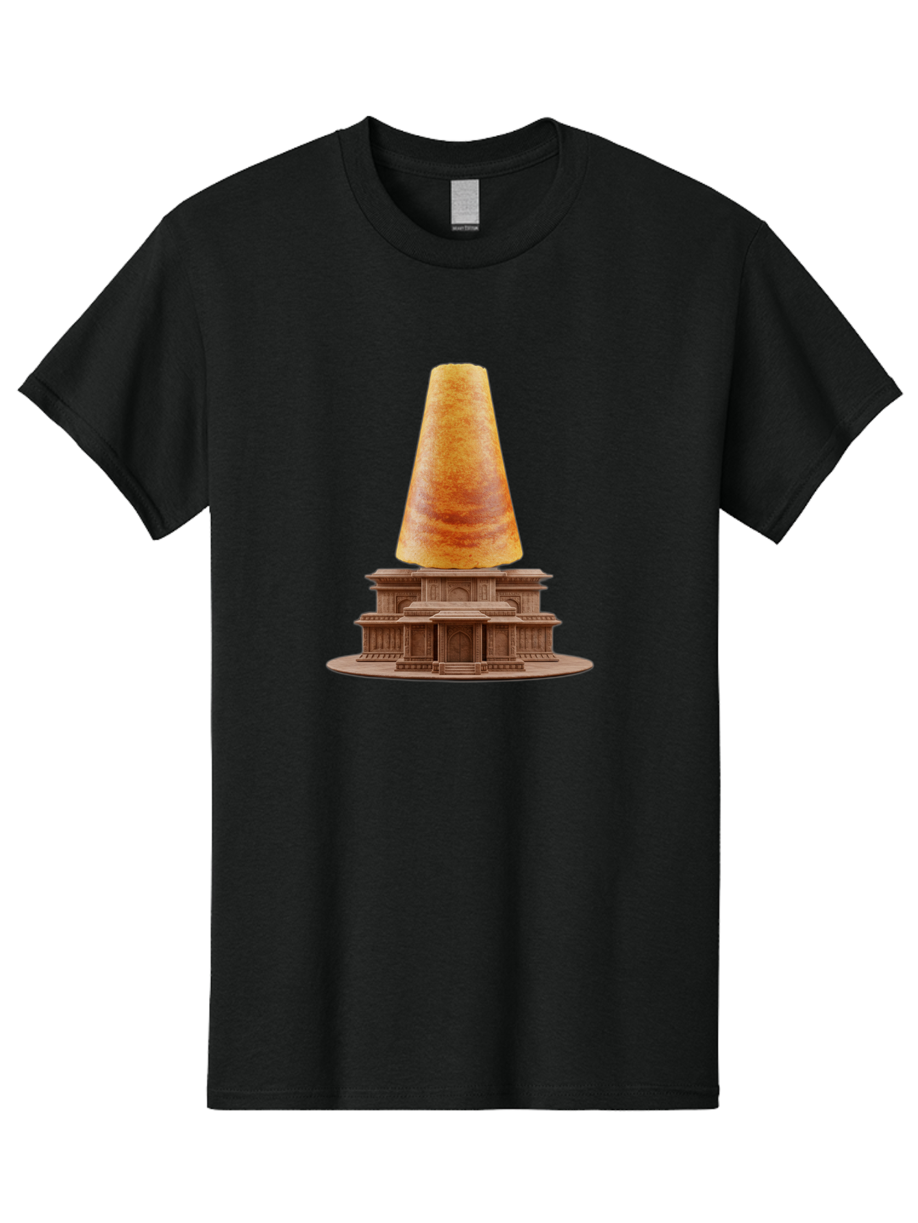 Croissant-On-Monument Men'S Graphic Tee, 100% Cotton, Comfortable Casual Summer Wear, Machine Washable, Tortilla On Building, Food Art, Creative Sculpture, Humorous Display, Unusual Architecture, Quirky Design, Funny Meme, Satirical Art Baa418