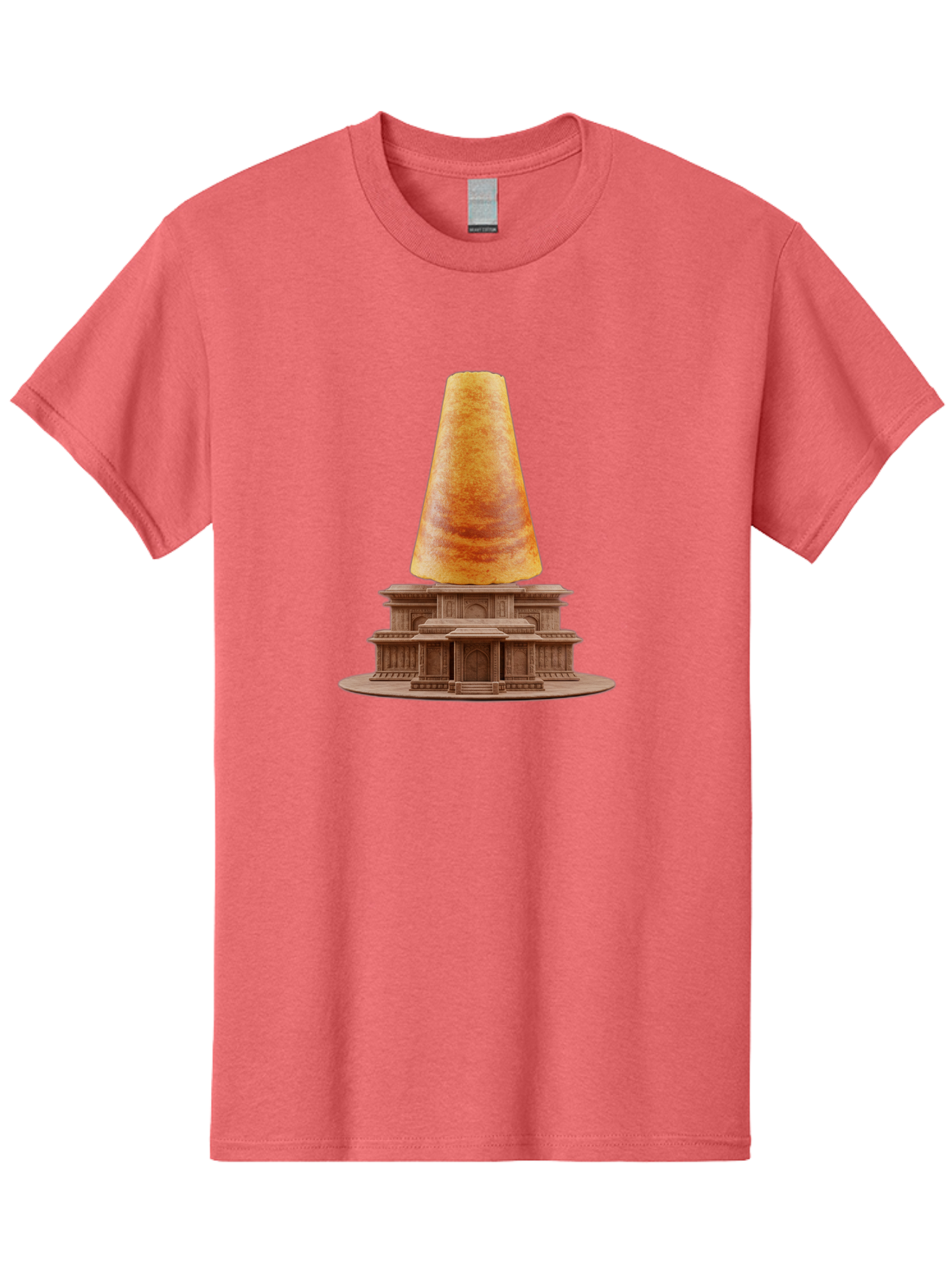 Croissant-On-Monument Men'S Graphic Tee, 100% Cotton, Comfortable Casual Summer Wear, Machine Washable, Tortilla On Building, Food Art, Creative Sculpture, Humorous Display, Unusual Architecture, Quirky Design, Funny Meme, Satirical Art Baa418