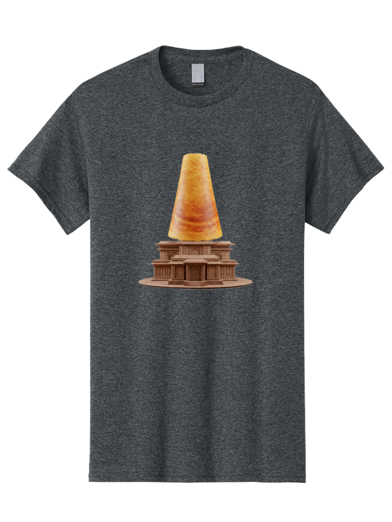 Croissant-On-Monument Men'S Graphic Tee, 100% Cotton, Comfortable Casual Summer Wear, Machine Washable, Tortilla On Building, Food Art, Creative Sculpture, Humorous Display, Unusual Architecture, Quirky Design, Funny Meme, Satirical Art Baa418