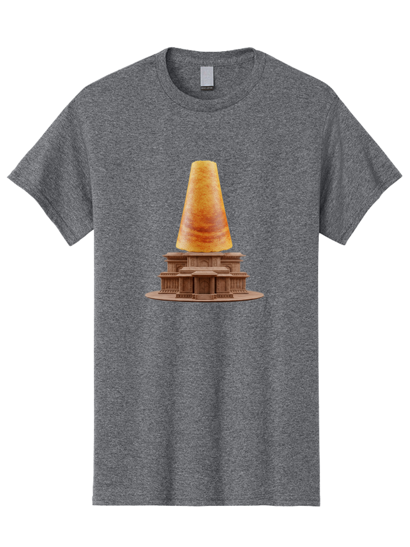 Croissant-On-Monument Men'S Graphic Tee, 100% Cotton, Comfortable Casual Summer Wear, Machine Washable, Tortilla On Building, Food Art, Creative Sculpture, Humorous Display, Unusual Architecture, Quirky Design, Funny Meme, Satirical Art Baa418