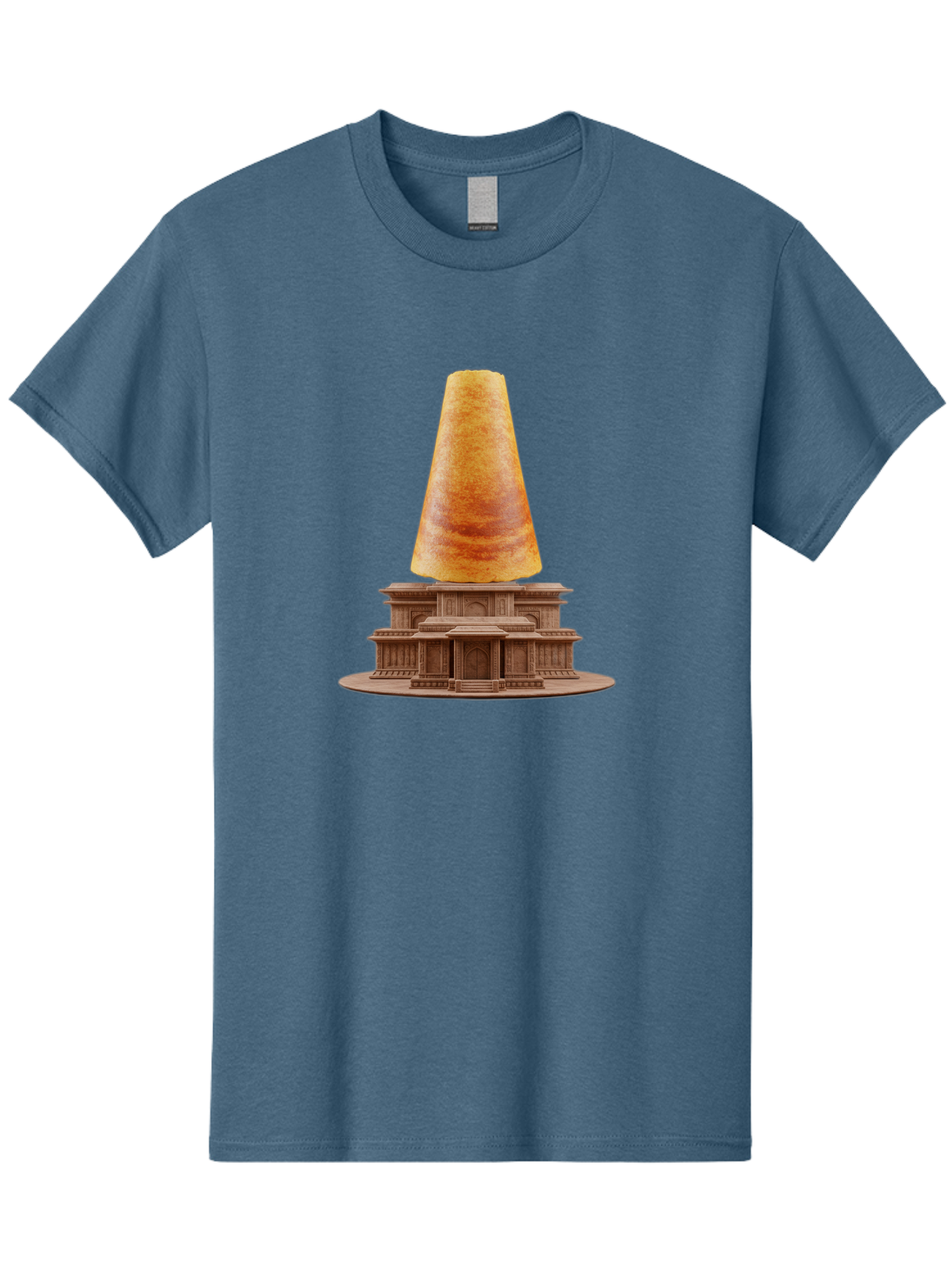 Croissant-On-Monument Men'S Graphic Tee, 100% Cotton, Comfortable Casual Summer Wear, Machine Washable, Tortilla On Building, Food Art, Creative Sculpture, Humorous Display, Unusual Architecture, Quirky Design, Funny Meme, Satirical Art Baa418