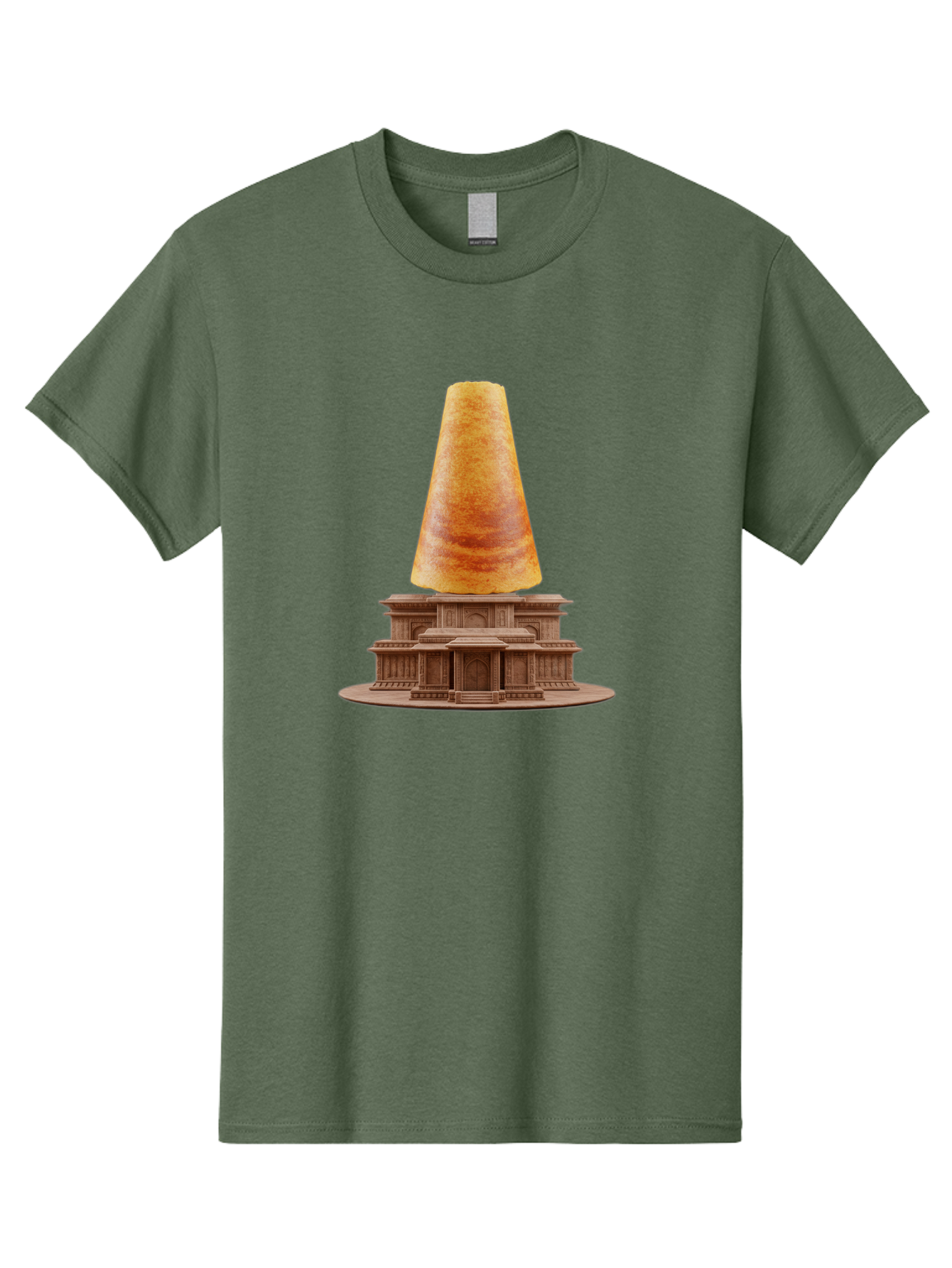 Croissant-On-Monument Men'S Graphic Tee, 100% Cotton, Comfortable Casual Summer Wear, Machine Washable, Tortilla On Building, Food Art, Creative Sculpture, Humorous Display, Unusual Architecture, Quirky Design, Funny Meme, Satirical Art Baa418
