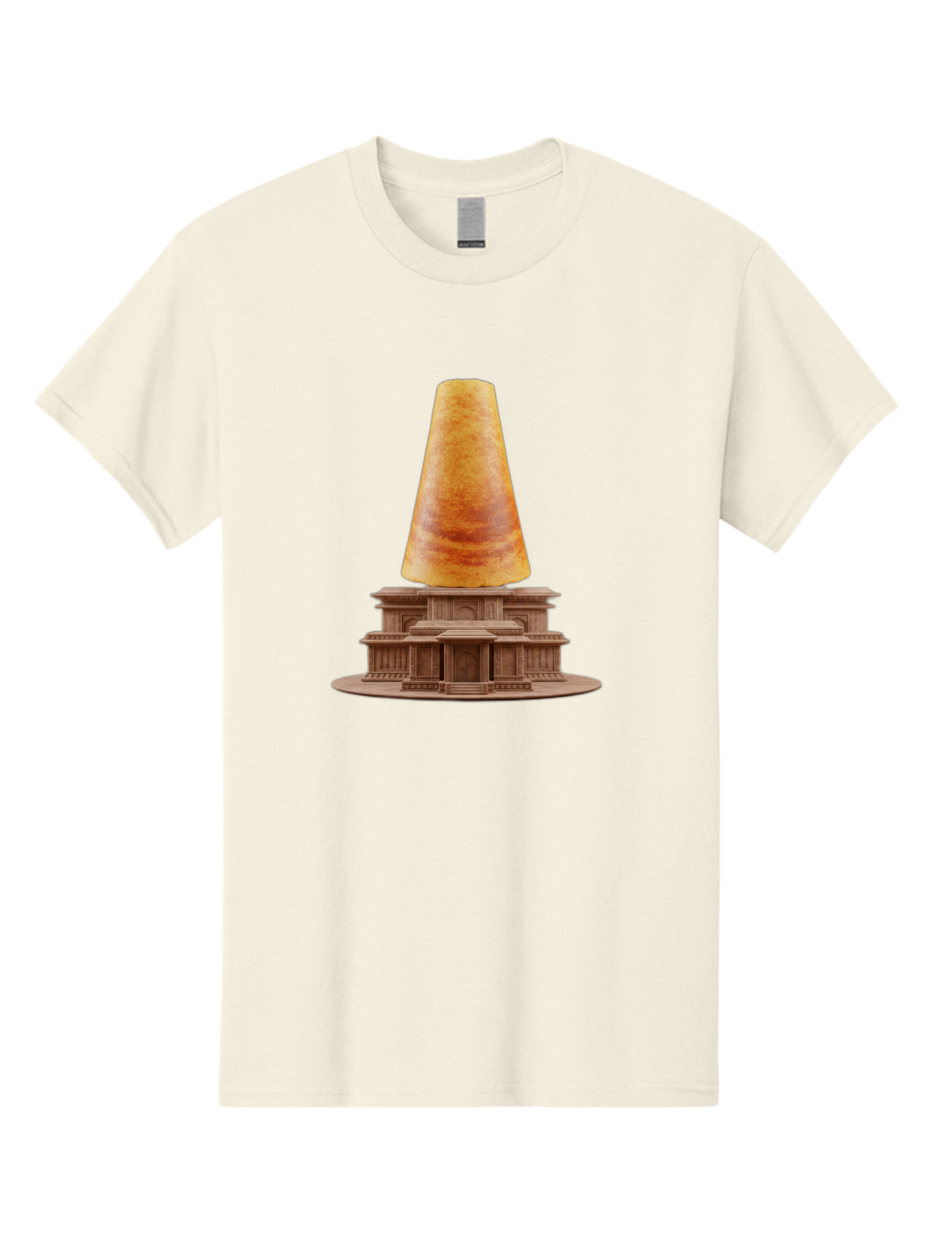 Croissant-On-Monument Men'S Graphic Tee, 100% Cotton, Comfortable Casual Summer Wear, Machine Washable, Tortilla On Building, Food Art, Creative Sculpture, Humorous Display, Unusual Architecture, Quirky Design, Funny Meme, Satirical Art Baa418