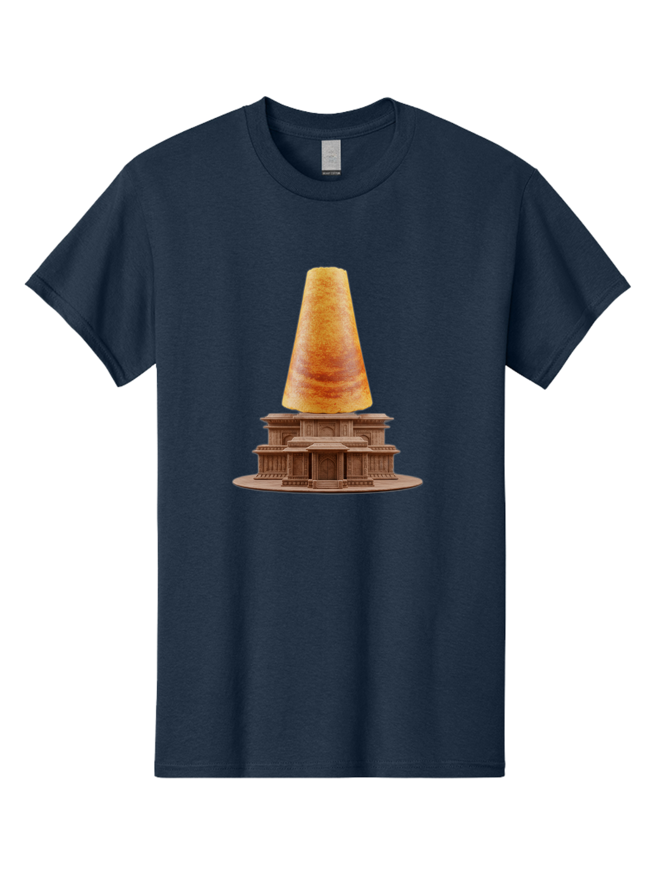 Croissant-On-Monument Men'S Graphic Tee, 100% Cotton, Comfortable Casual Summer Wear, Machine Washable, Tortilla On Building, Food Art, Creative Sculpture, Humorous Display, Unusual Architecture, Quirky Design, Funny Meme, Satirical Art Baa418
