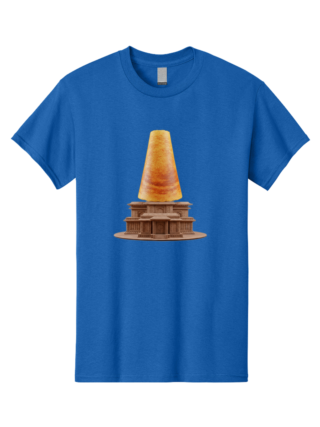 Croissant-On-Monument Men'S Graphic Tee, 100% Cotton, Comfortable Casual Summer Wear, Machine Washable, Tortilla On Building, Food Art, Creative Sculpture, Humorous Display, Unusual Architecture, Quirky Design, Funny Meme, Satirical Art Baa418