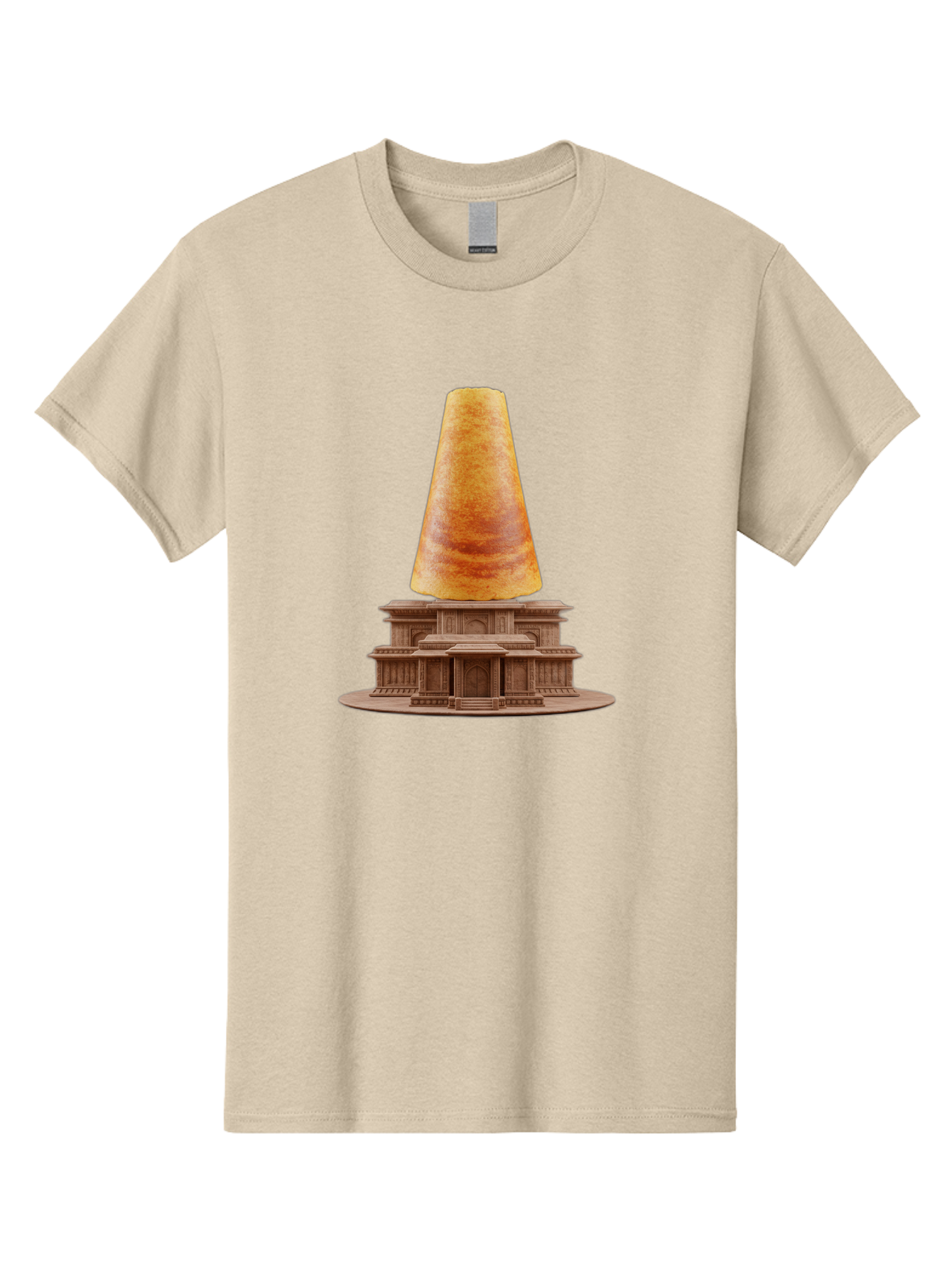 Croissant-On-Monument Men'S Graphic Tee, 100% Cotton, Comfortable Casual Summer Wear, Machine Washable, Tortilla On Building, Food Art, Creative Sculpture, Humorous Display, Unusual Architecture, Quirky Design, Funny Meme, Satirical Art Baa418