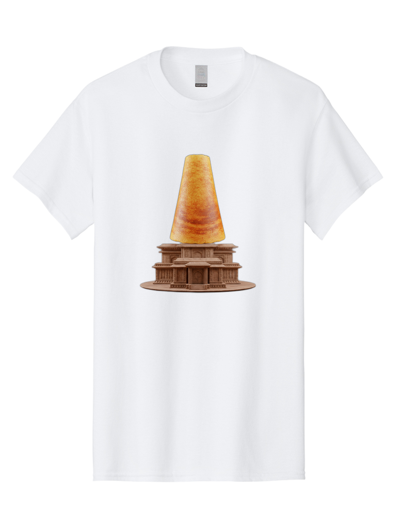 Croissant-On-Monument Men'S Graphic Tee, 100% Cotton, Comfortable Casual Summer Wear, Machine Washable, Tortilla On Building, Food Art, Creative Sculpture, Humorous Display, Unusual Architecture, Quirky Design, Funny Meme, Satirical Art Baa418
