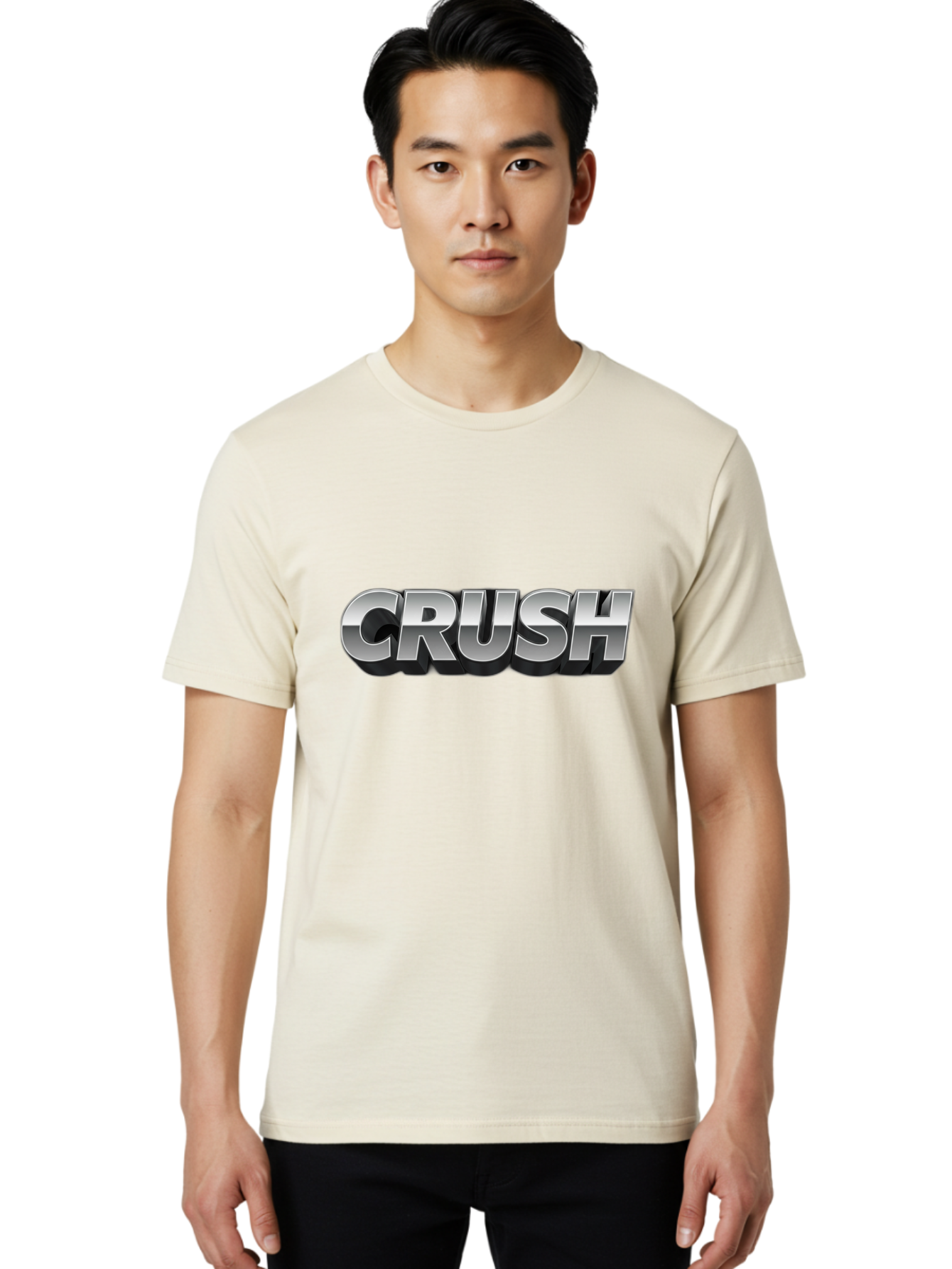 Crush Men'S Graphic Tee, 100% Cotton, Comfortable Casual Summer Wear, Machine Washable, Silver Metallic Text, Bold Font, Motivational Quote, Confident Message, Strong Typography, 3D Effect, Chrome Finish Baa420