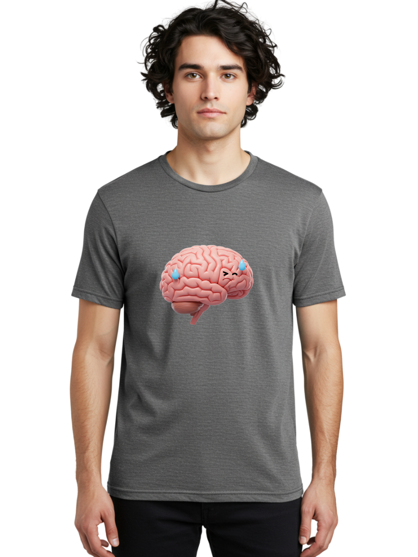 Crying-Brain Men'S Graphic Tee, 100% Cotton, Comfortable Casual Summer Wear, Machine Washable, Human Brain, Sad Face, Blue Tears, Brain Exhaustion, Mental Fatigue, Emotional Stress, Crying Brain, Anxiety, Stress Response Baa421