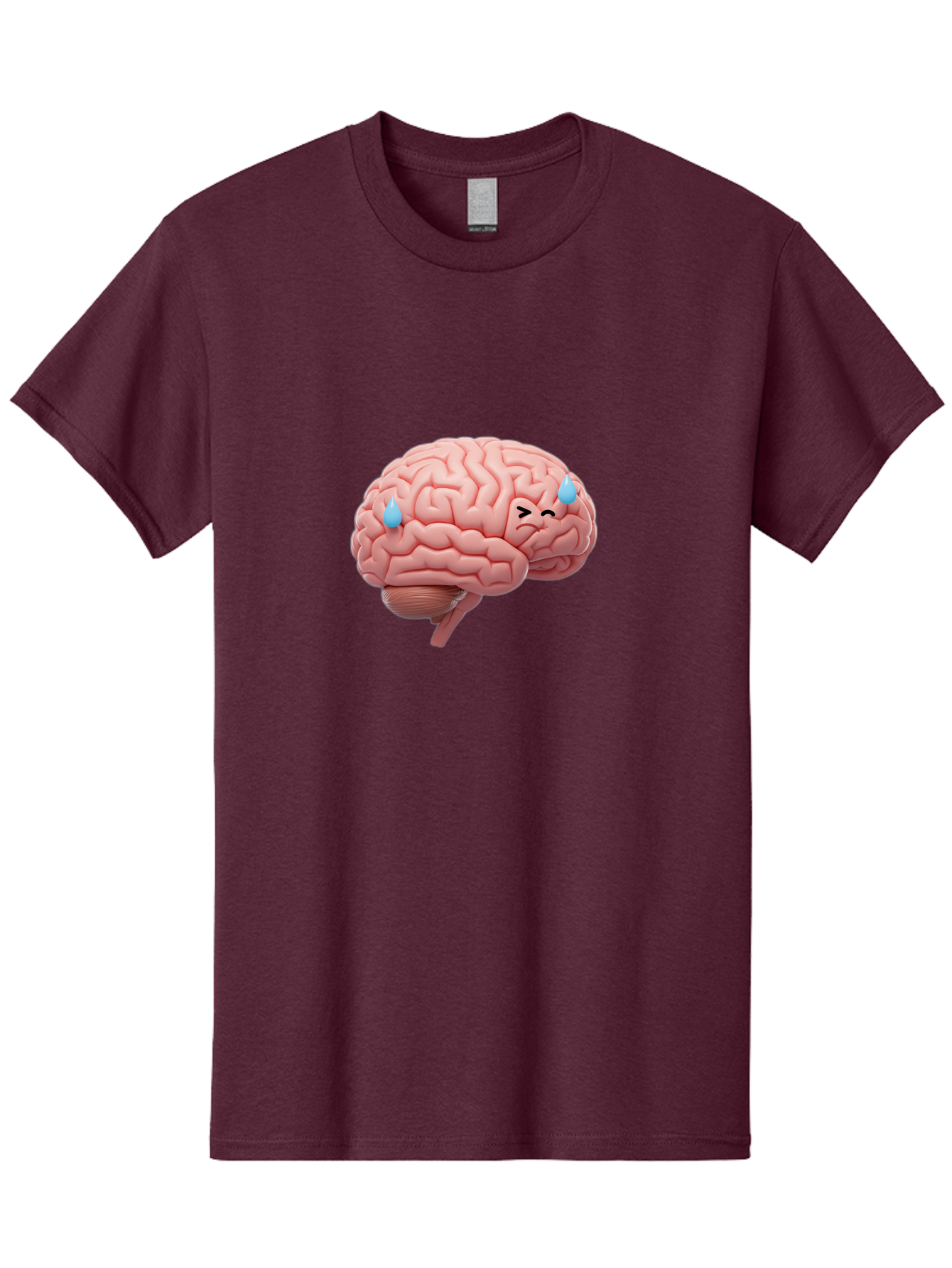 Crying-Brain Men'S Graphic Tee, 100% Cotton, Comfortable Casual Summer Wear, Machine Washable, Human Brain, Sad Face, Blue Tears, Brain Exhaustion, Mental Fatigue, Emotional Stress, Crying Brain, Anxiety, Stress Response Baa421