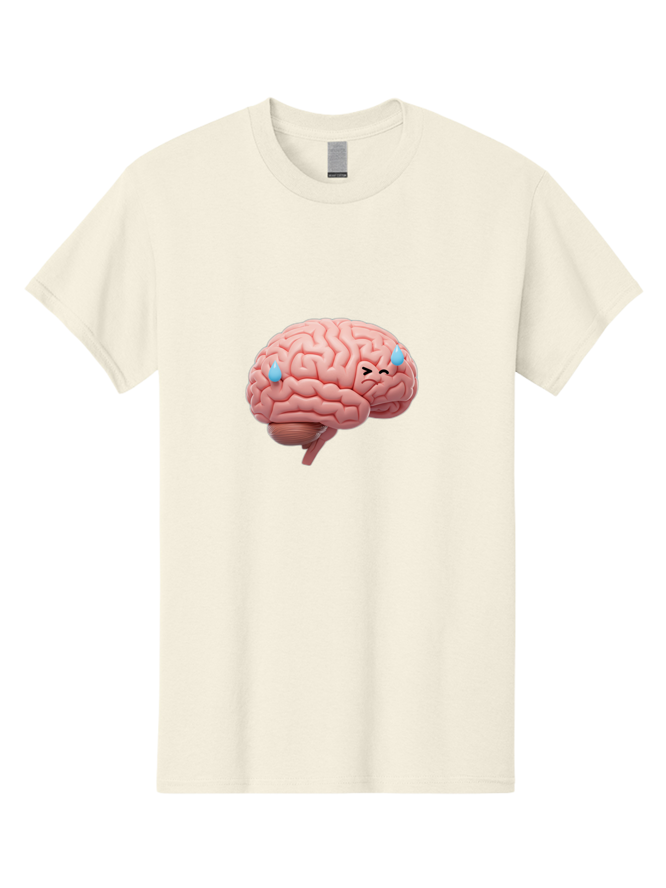 Crying-Brain Men'S Graphic Tee, 100% Cotton, Comfortable Casual Summer Wear, Machine Washable, Human Brain, Sad Face, Blue Tears, Brain Exhaustion, Mental Fatigue, Emotional Stress, Crying Brain, Anxiety, Stress Response Baa421
