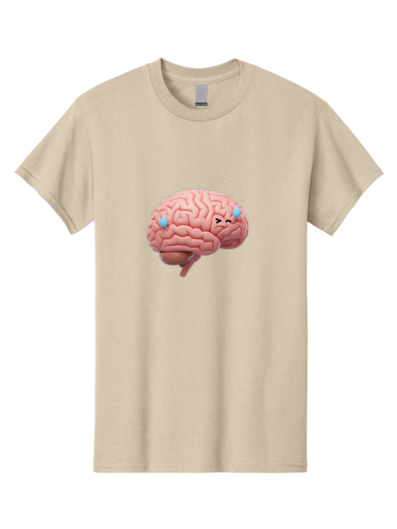 Crying-Brain Men'S Graphic Tee, 100% Cotton, Comfortable Casual Summer Wear, Machine Washable, Human Brain, Sad Face, Blue Tears, Brain Exhaustion, Mental Fatigue, Emotional Stress, Crying Brain, Anxiety, Stress Response Baa421