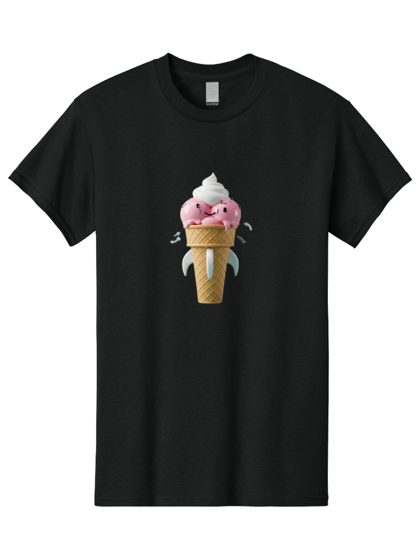 Crying-Ice-Cream Men'S Graphic Tee, 100% Cotton, Comfortable Casual Summer Wear, Machine Washable, Ice Cream Cone, Pink Ice Cream, Walrus Face, Cartoon Character, Fun Design, Sweet Treat, Whimsical Illustration, Playful Art, Ice Cream Lover, Baa422