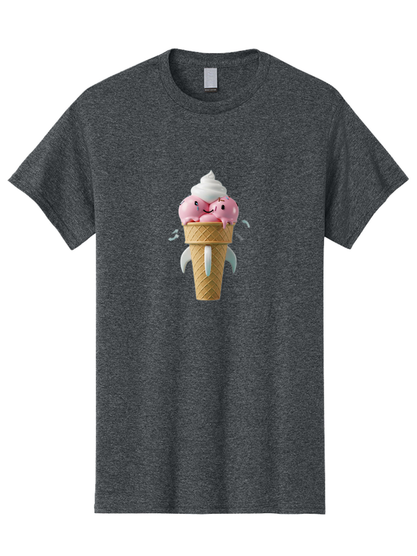 Crying-Ice-Cream Men'S Graphic Tee, 100% Cotton, Comfortable Casual Summer Wear, Machine Washable, Ice Cream Cone, Pink Ice Cream, Walrus Face, Cartoon Character, Fun Design, Sweet Treat, Whimsical Illustration, Playful Art, Ice Cream Lover, Baa422