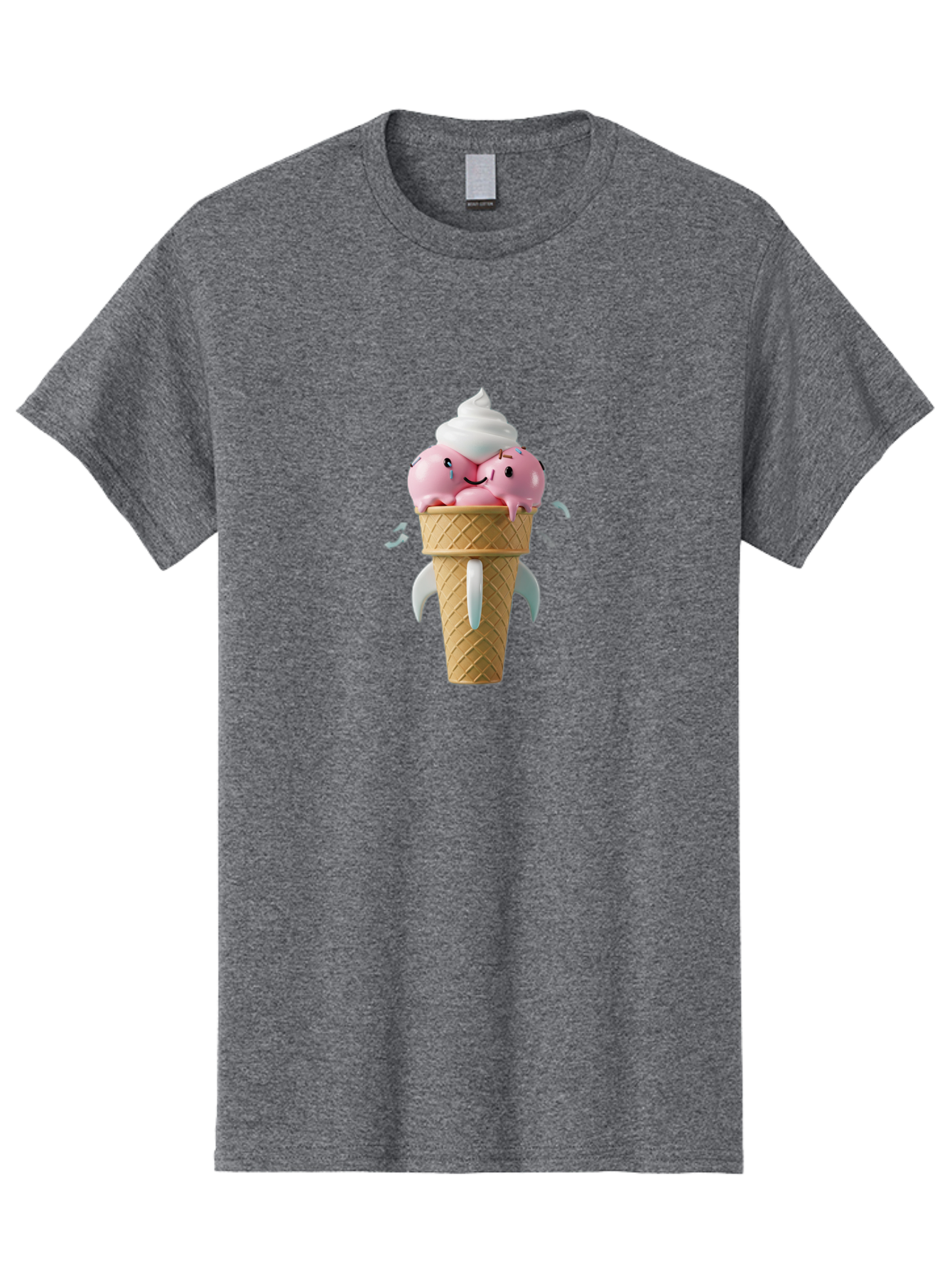 Crying-Ice-Cream Men'S Graphic Tee, 100% Cotton, Comfortable Casual Summer Wear, Machine Washable, Ice Cream Cone, Pink Ice Cream, Walrus Face, Cartoon Character, Fun Design, Sweet Treat, Whimsical Illustration, Playful Art, Ice Cream Lover, Baa422