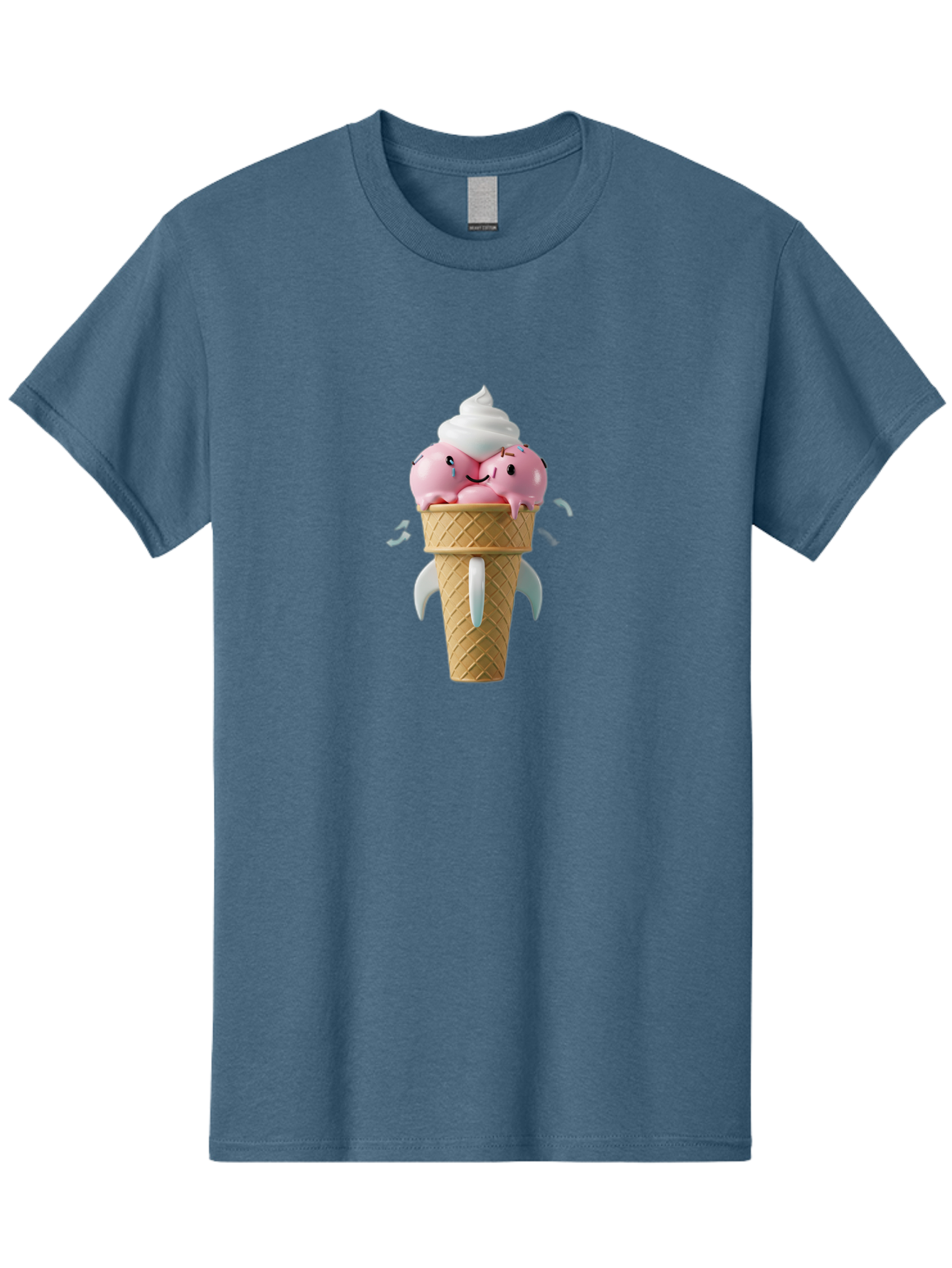 Crying-Ice-Cream Men'S Graphic Tee, 100% Cotton, Comfortable Casual Summer Wear, Machine Washable, Ice Cream Cone, Pink Ice Cream, Walrus Face, Cartoon Character, Fun Design, Sweet Treat, Whimsical Illustration, Playful Art, Ice Cream Lover, Baa422