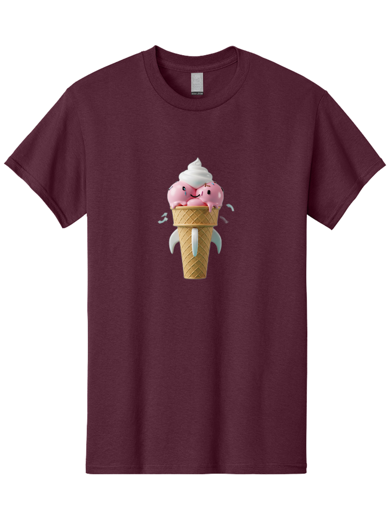 Crying-Ice-Cream Men'S Graphic Tee, 100% Cotton, Comfortable Casual Summer Wear, Machine Washable, Ice Cream Cone, Pink Ice Cream, Walrus Face, Cartoon Character, Fun Design, Sweet Treat, Whimsical Illustration, Playful Art, Ice Cream Lover, Baa422