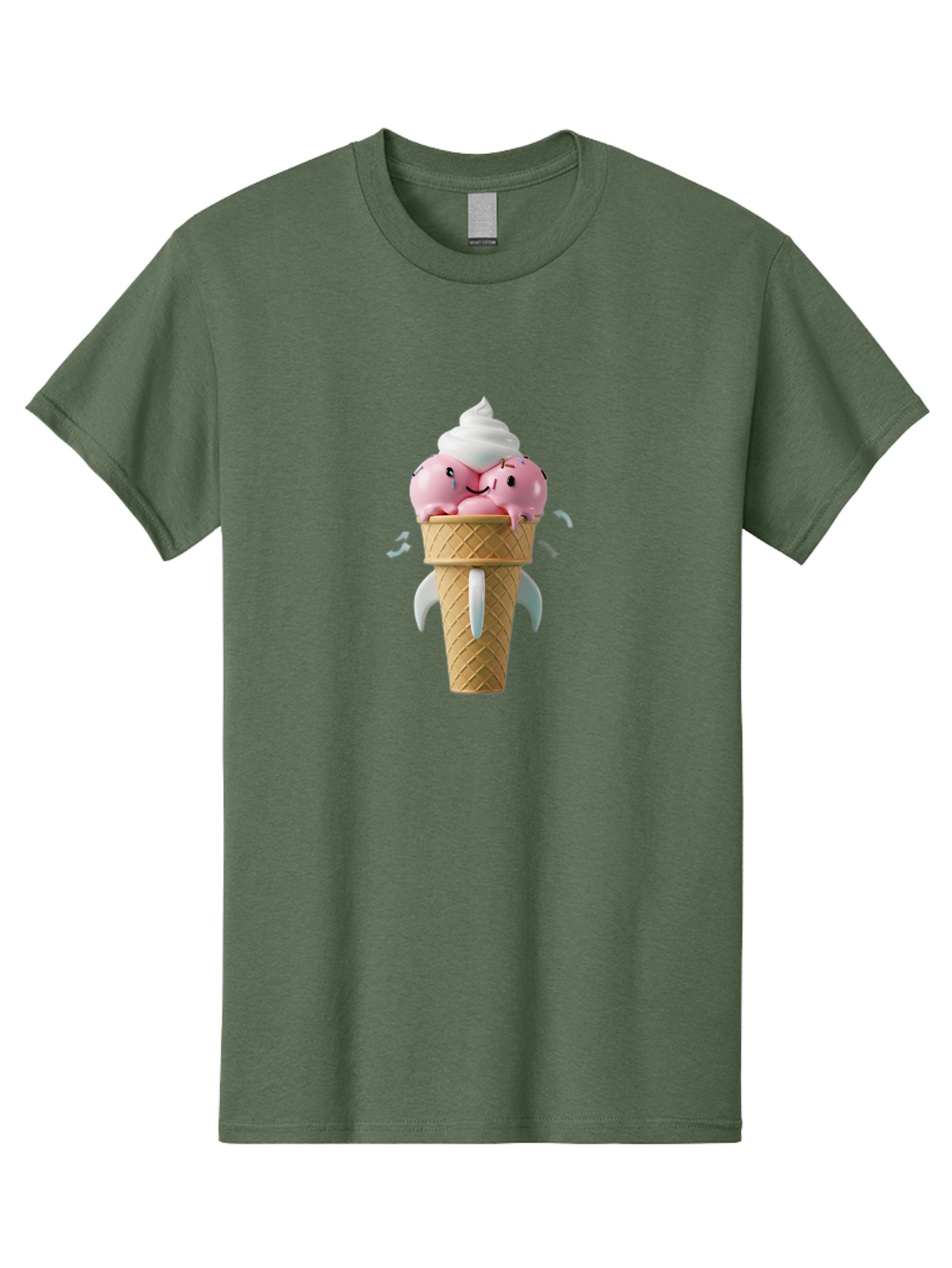 Crying-Ice-Cream Men'S Graphic Tee, 100% Cotton, Comfortable Casual Summer Wear, Machine Washable, Ice Cream Cone, Pink Ice Cream, Walrus Face, Cartoon Character, Fun Design, Sweet Treat, Whimsical Illustration, Playful Art, Ice Cream Lover, Baa422