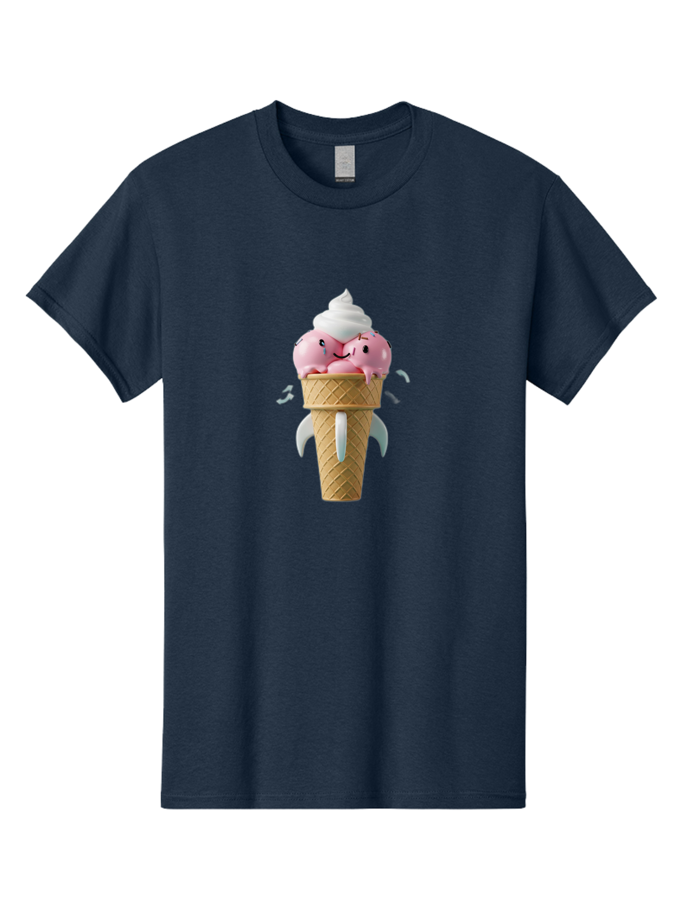 Crying-Ice-Cream Men'S Graphic Tee, 100% Cotton, Comfortable Casual Summer Wear, Machine Washable, Ice Cream Cone, Pink Ice Cream, Walrus Face, Cartoon Character, Fun Design, Sweet Treat, Whimsical Illustration, Playful Art, Ice Cream Lover, Baa422