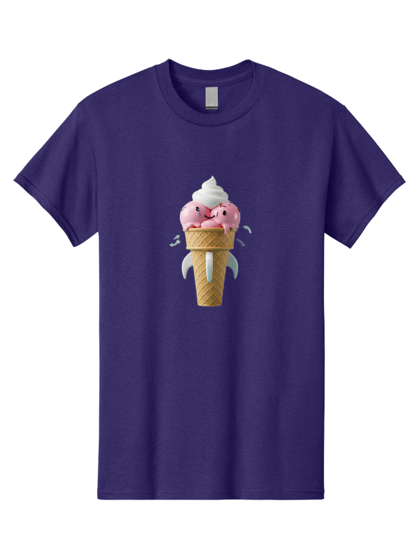 Crying-Ice-Cream Men'S Graphic Tee, 100% Cotton, Comfortable Casual Summer Wear, Machine Washable, Ice Cream Cone, Pink Ice Cream, Walrus Face, Cartoon Character, Fun Design, Sweet Treat, Whimsical Illustration, Playful Art, Ice Cream Lover, Baa422