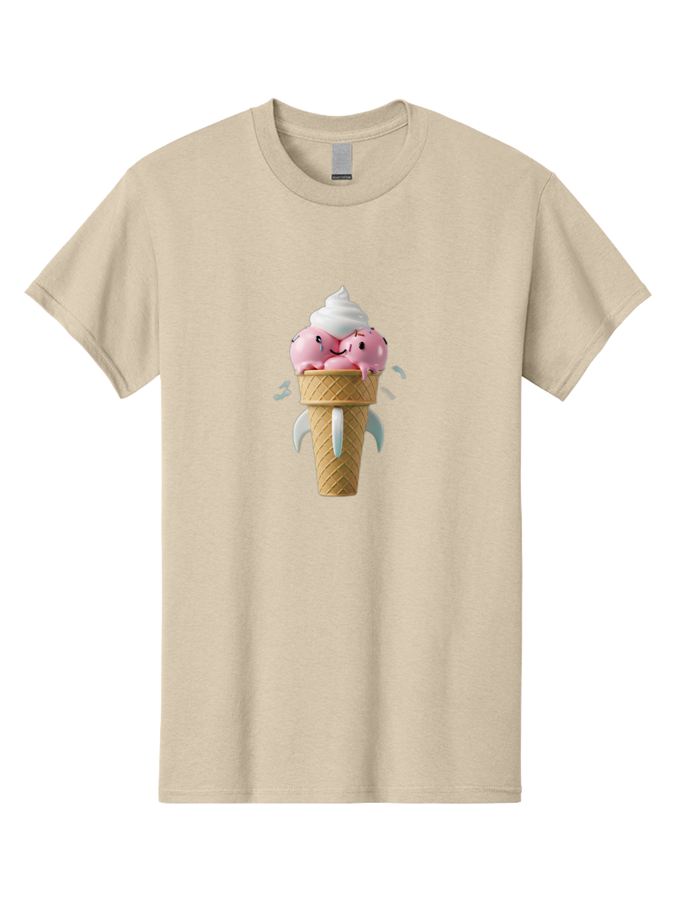 Crying-Ice-Cream Men'S Graphic Tee, 100% Cotton, Comfortable Casual Summer Wear, Machine Washable, Ice Cream Cone, Pink Ice Cream, Walrus Face, Cartoon Character, Fun Design, Sweet Treat, Whimsical Illustration, Playful Art, Ice Cream Lover, Baa422