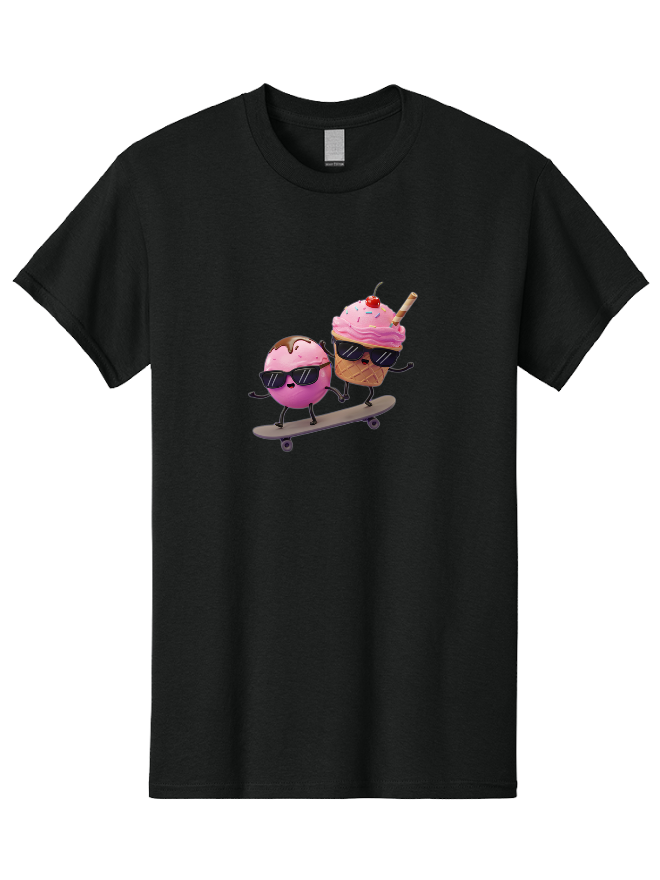 Cupcake-And-Ice-Cream Men'S Graphic Tee, 100% Cotton, Comfortable Casual Summer Wear, Machine Washable, Funny Cartoon Characters, Ice Cream Cone, Cupcake, Skateboarding, Sunglasses, Colorful Treats, Sweet Delights, Playful, Whimsical Baa423