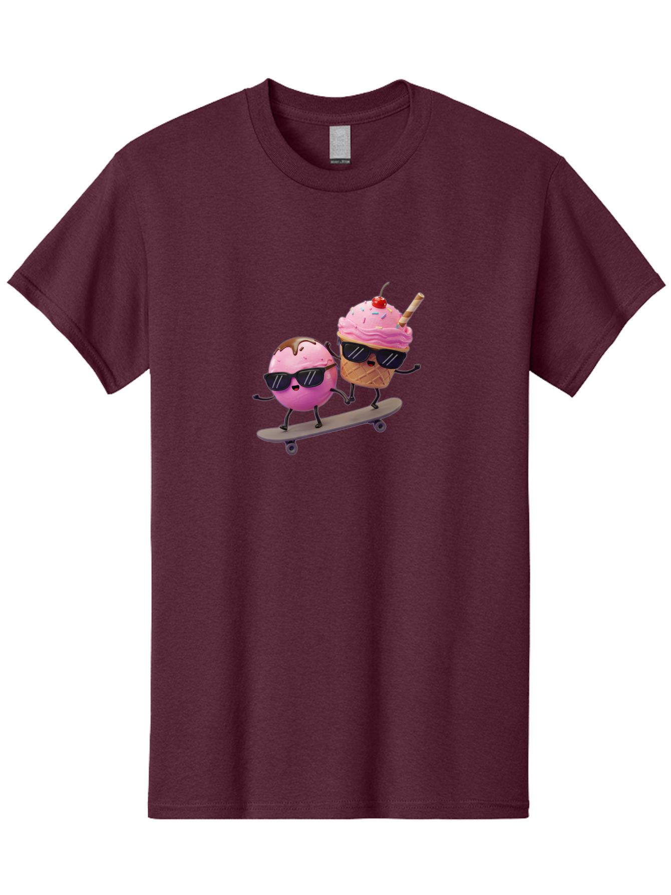 Cupcake-And-Ice-Cream Men'S Graphic Tee, 100% Cotton, Comfortable Casual Summer Wear, Machine Washable, Funny Cartoon Characters, Ice Cream Cone, Cupcake, Skateboarding, Sunglasses, Colorful Treats, Sweet Delights, Playful, Whimsical Baa423
