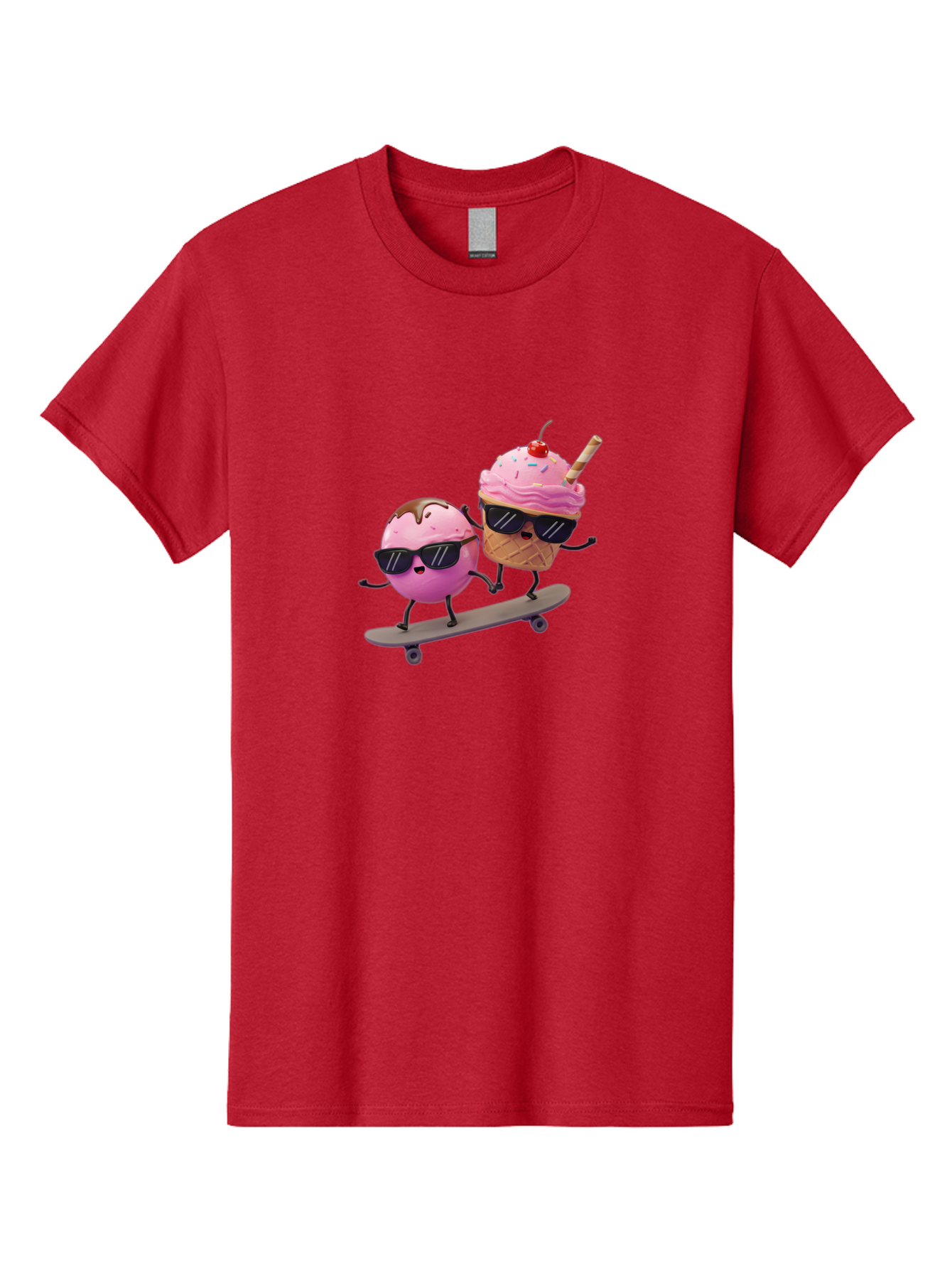 Cupcake-And-Ice-Cream Men'S Graphic Tee, 100% Cotton, Comfortable Casual Summer Wear, Machine Washable, Funny Cartoon Characters, Ice Cream Cone, Cupcake, Skateboarding, Sunglasses, Colorful Treats, Sweet Delights, Playful, Whimsical Baa423