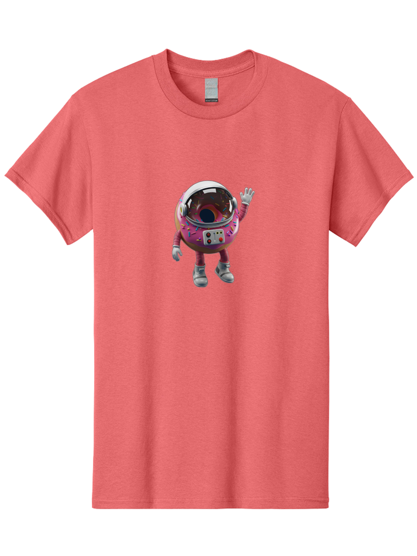 Cupcake-Astronaut Men'S Graphic Tee, 100% Cotton, Comfortable Casual Summer Wear, Machine Washable, Pink Donut Astronaut, Donut Character, Astronaut Costume, Sprinkles Decoration, Futuristic Space Suit, Hello Gesture, Donut Themed, Baa424