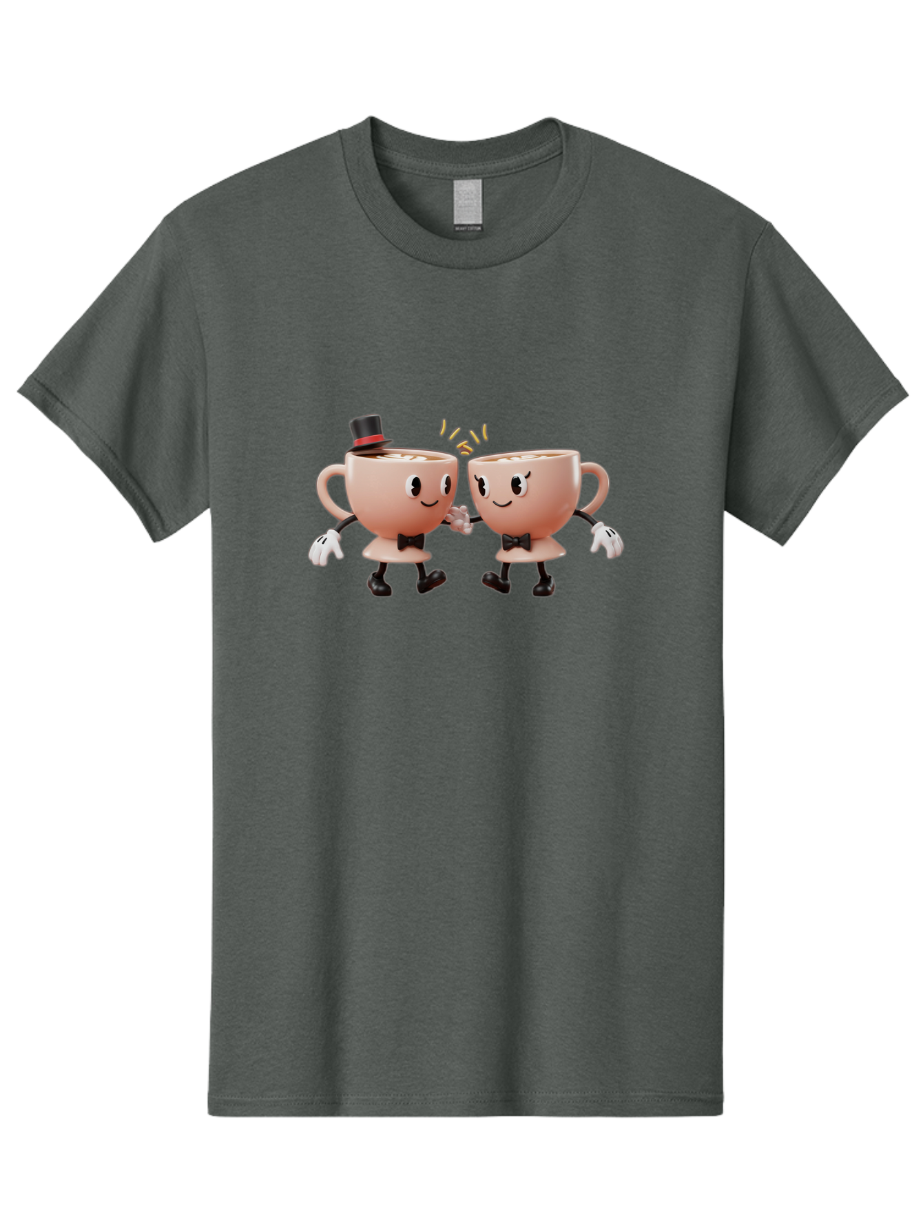 Cups-Dancing Men'S Graphic Tee, 100% Cotton, Comfortable Casual Summer Wear, Machine Washable, Anthropomorphic Tea Cups, Tea Party, Whimsical Characters, Charming Accessories, Top Hat, Bow Tie, Friendship, Illustration, Cartoon Style, Winking Baa427