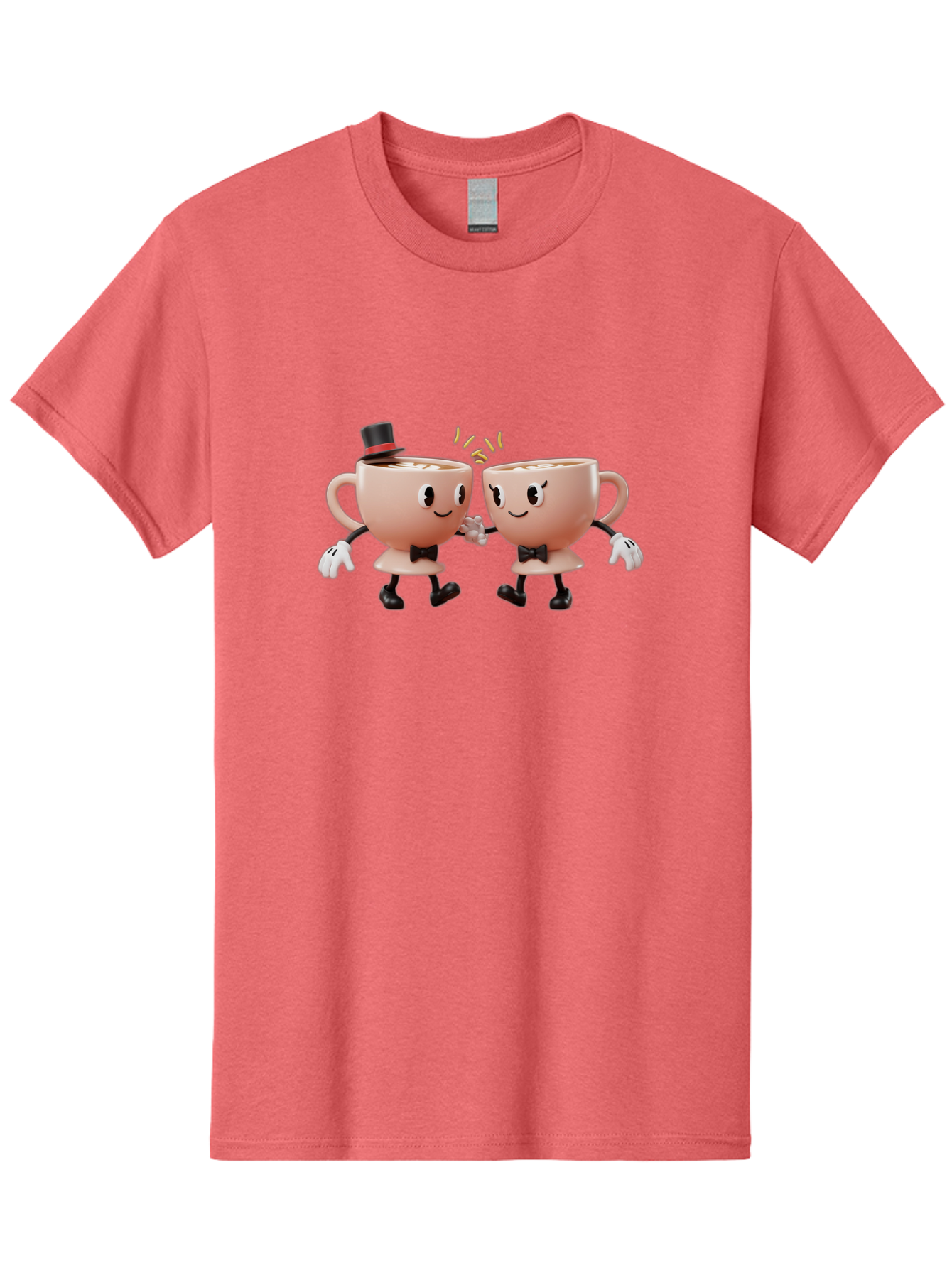 Cups-Dancing Men'S Graphic Tee, 100% Cotton, Comfortable Casual Summer Wear, Machine Washable, Anthropomorphic Tea Cups, Tea Party, Whimsical Characters, Charming Accessories, Top Hat, Bow Tie, Friendship, Illustration, Cartoon Style, Winking Baa427
