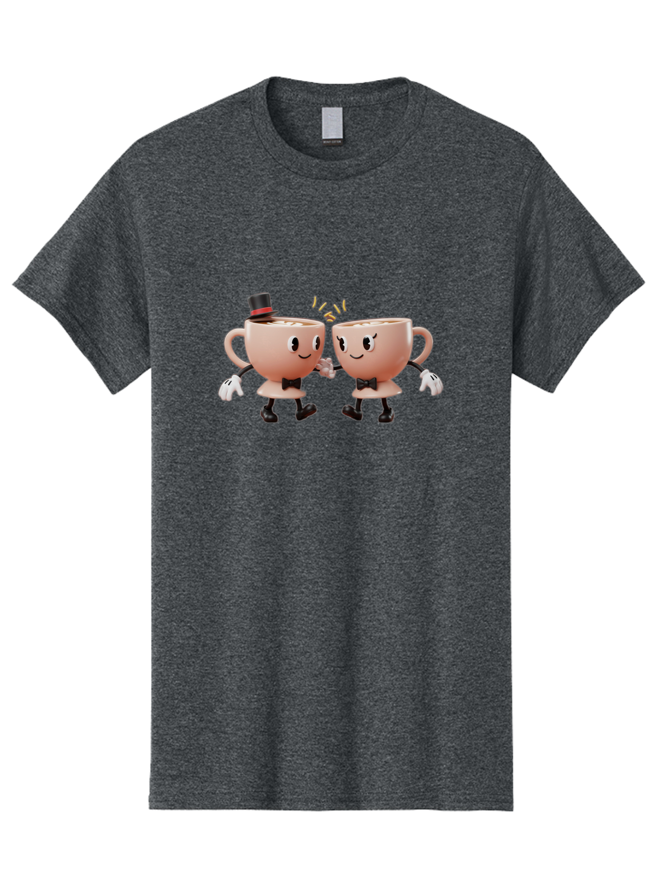 Cups-Dancing Men'S Graphic Tee, 100% Cotton, Comfortable Casual Summer Wear, Machine Washable, Anthropomorphic Tea Cups, Tea Party, Whimsical Characters, Charming Accessories, Top Hat, Bow Tie, Friendship, Illustration, Cartoon Style, Winking Baa427
