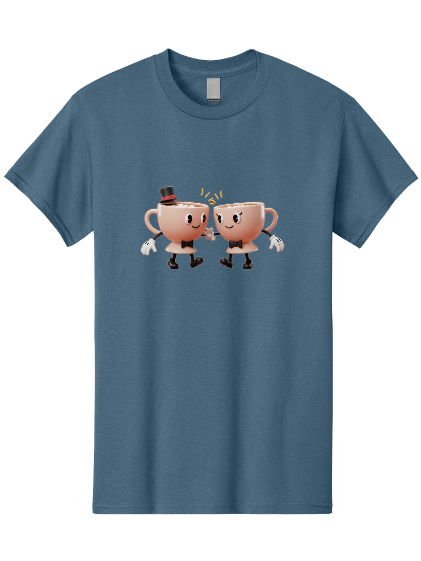 Cups-Dancing Men'S Graphic Tee, 100% Cotton, Comfortable Casual Summer Wear, Machine Washable, Anthropomorphic Tea Cups, Tea Party, Whimsical Characters, Charming Accessories, Top Hat, Bow Tie, Friendship, Illustration, Cartoon Style, Winking Baa427