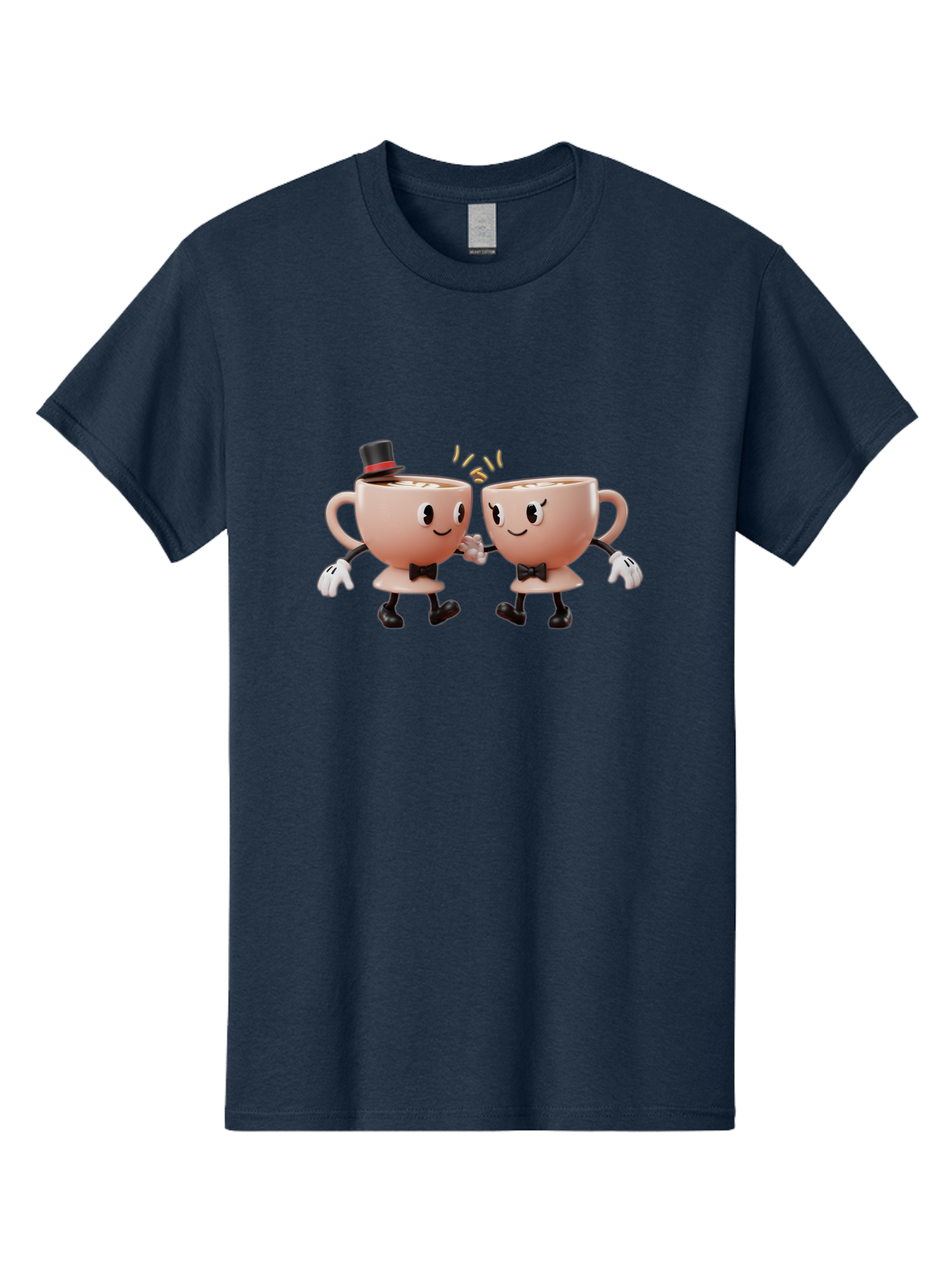 Cups-Dancing Men'S Graphic Tee, 100% Cotton, Comfortable Casual Summer Wear, Machine Washable, Anthropomorphic Tea Cups, Tea Party, Whimsical Characters, Charming Accessories, Top Hat, Bow Tie, Friendship, Illustration, Cartoon Style, Winking Baa427