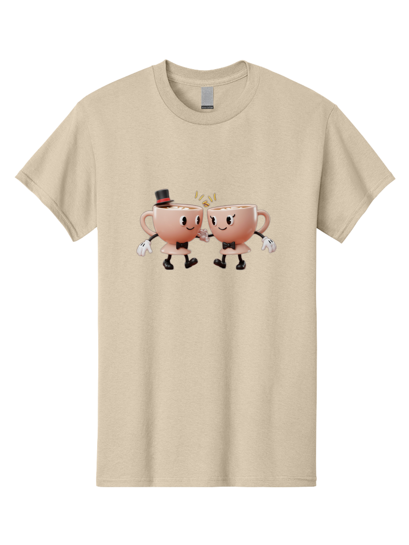 Cups-Dancing Men'S Graphic Tee, 100% Cotton, Comfortable Casual Summer Wear, Machine Washable, Anthropomorphic Tea Cups, Tea Party, Whimsical Characters, Charming Accessories, Top Hat, Bow Tie, Friendship, Illustration, Cartoon Style, Winking Baa427