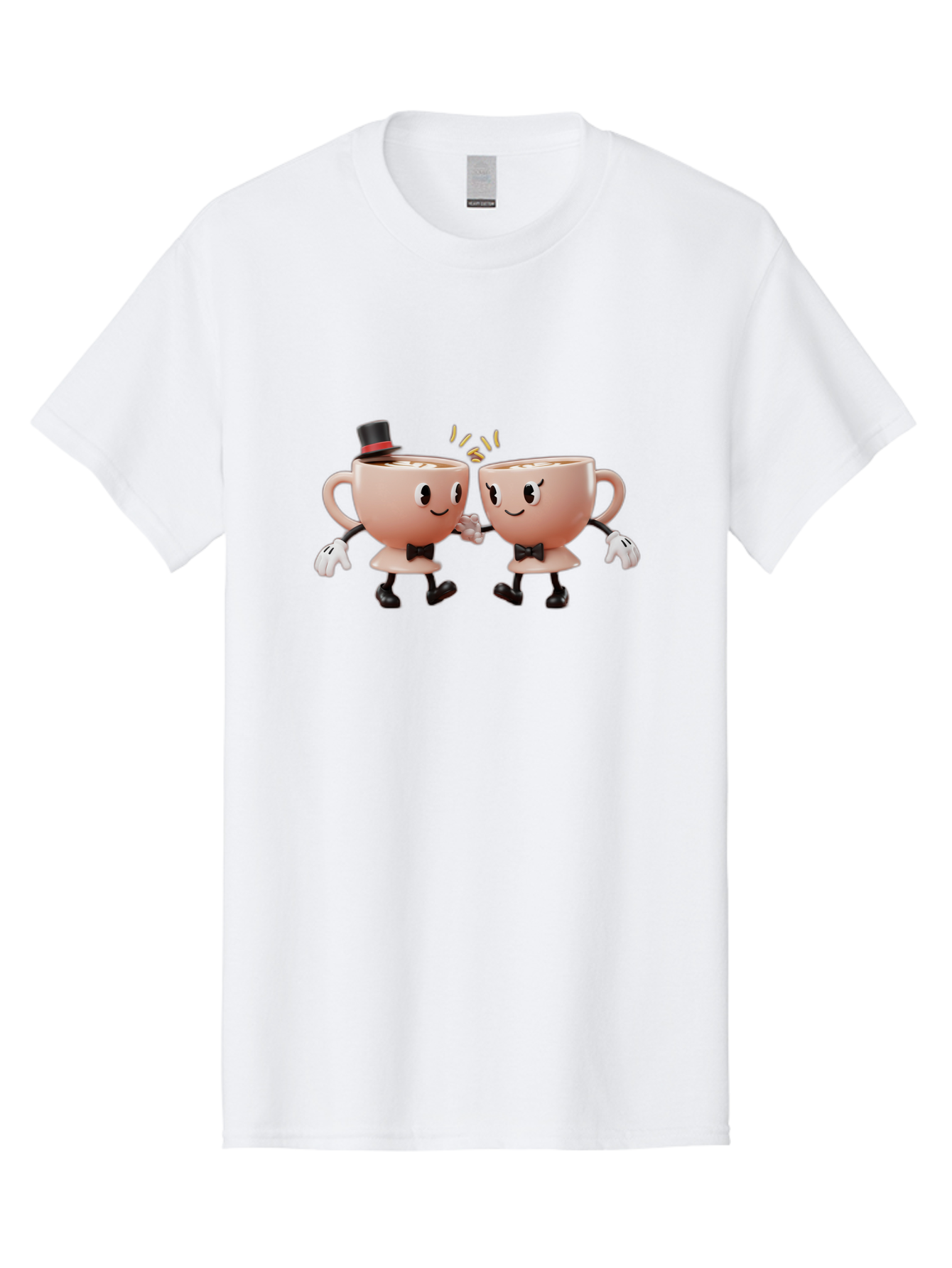 Cups-Dancing Men'S Graphic Tee, 100% Cotton, Comfortable Casual Summer Wear, Machine Washable, Anthropomorphic Tea Cups, Tea Party, Whimsical Characters, Charming Accessories, Top Hat, Bow Tie, Friendship, Illustration, Cartoon Style, Winking Baa427