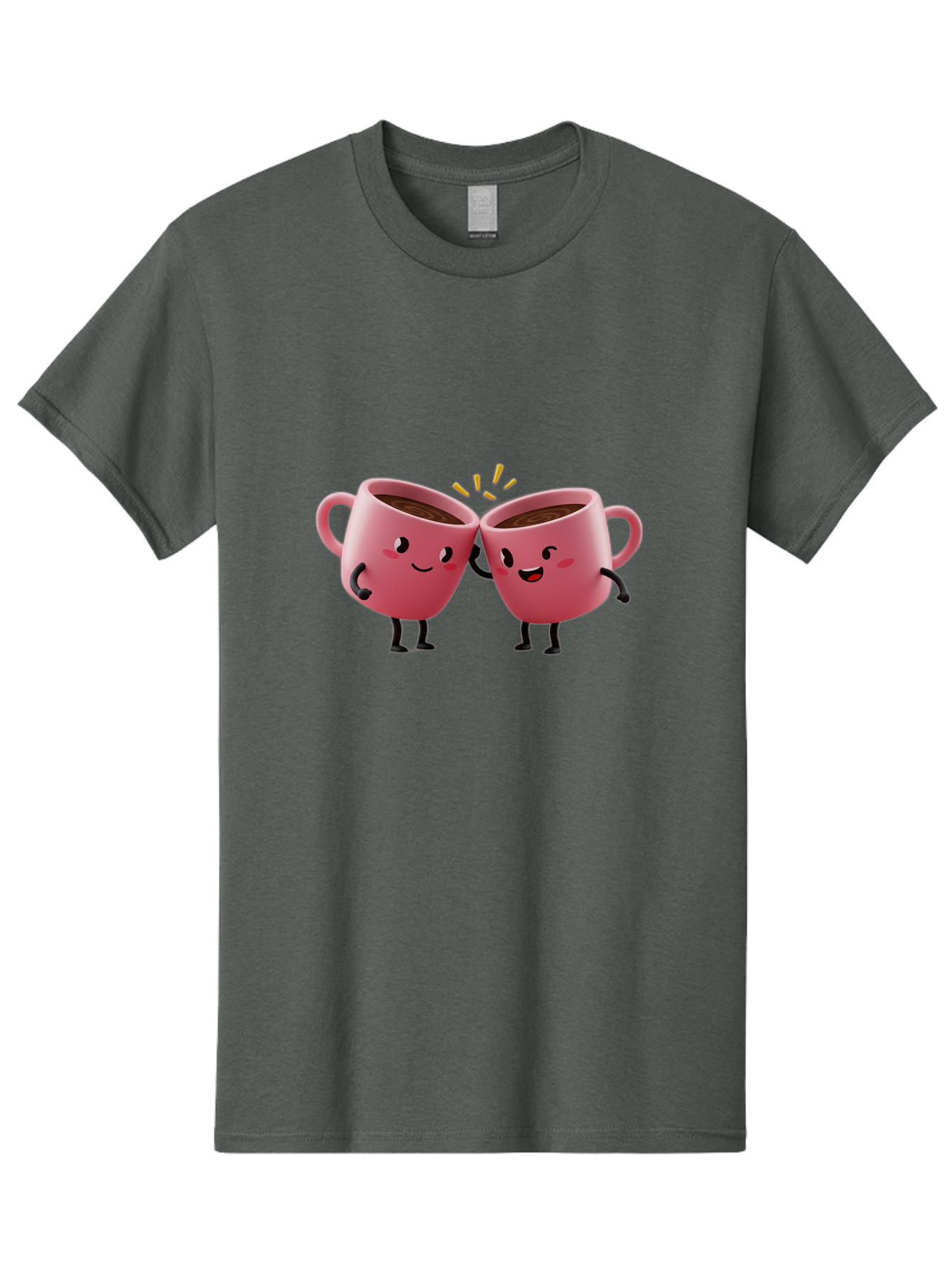 Cups-Toasting Men'S Graphic Tee, 100% Cotton, Comfortable Casual Summer Wear, Machine Washable, Two Pink Coffee Mugs Cheering, Happy Coffee Cups, Cartoon Characters, Friendship, Coffee Break, Coffee Lovers, Adorable Illustration, Baa428