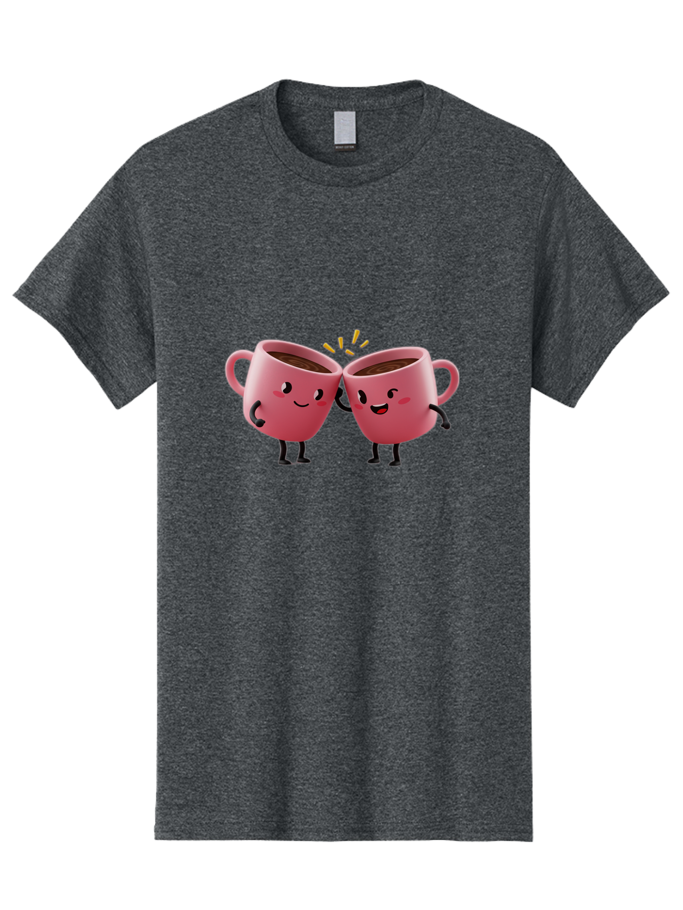 Cups-Toasting Men'S Graphic Tee, 100% Cotton, Comfortable Casual Summer Wear, Machine Washable, Two Pink Coffee Mugs Cheering, Happy Coffee Cups, Cartoon Characters, Friendship, Coffee Break, Coffee Lovers, Adorable Illustration, Baa428