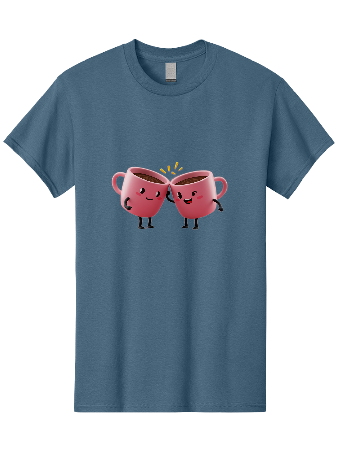 Cups-Toasting Men'S Graphic Tee, 100% Cotton, Comfortable Casual Summer Wear, Machine Washable, Two Pink Coffee Mugs Cheering, Happy Coffee Cups, Cartoon Characters, Friendship, Coffee Break, Coffee Lovers, Adorable Illustration, Baa428