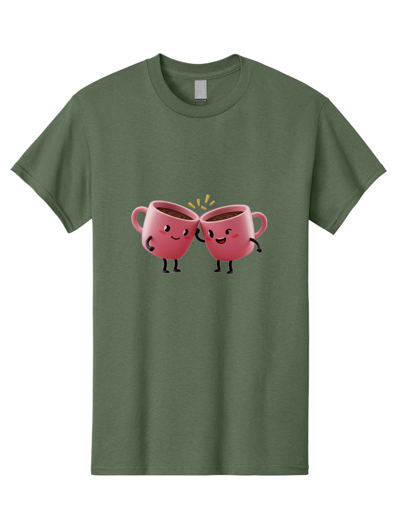 Cups-Toasting Men'S Graphic Tee, 100% Cotton, Comfortable Casual Summer Wear, Machine Washable, Two Pink Coffee Mugs Cheering, Happy Coffee Cups, Cartoon Characters, Friendship, Coffee Break, Coffee Lovers, Adorable Illustration, Baa428