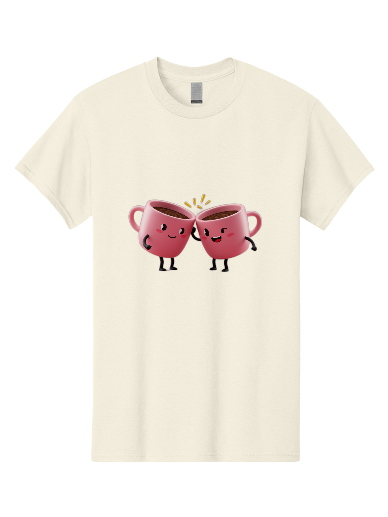 Cups-Toasting Men'S Graphic Tee, 100% Cotton, Comfortable Casual Summer Wear, Machine Washable, Two Pink Coffee Mugs Cheering, Happy Coffee Cups, Cartoon Characters, Friendship, Coffee Break, Coffee Lovers, Adorable Illustration, Baa428