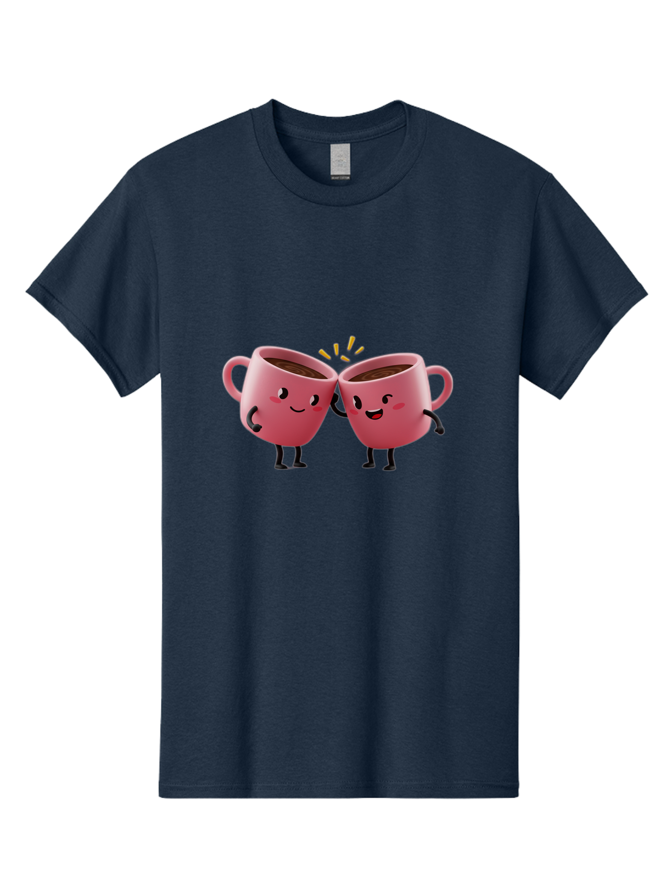 Cups-Toasting Men'S Graphic Tee, 100% Cotton, Comfortable Casual Summer Wear, Machine Washable, Two Pink Coffee Mugs Cheering, Happy Coffee Cups, Cartoon Characters, Friendship, Coffee Break, Coffee Lovers, Adorable Illustration, Baa428