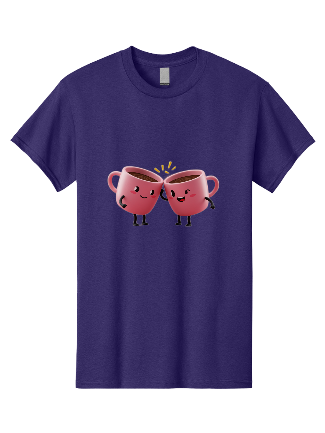 Cups-Toasting Men'S Graphic Tee, 100% Cotton, Comfortable Casual Summer Wear, Machine Washable, Two Pink Coffee Mugs Cheering, Happy Coffee Cups, Cartoon Characters, Friendship, Coffee Break, Coffee Lovers, Adorable Illustration, Baa428