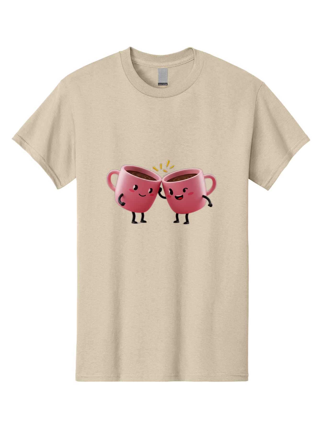 Cups-Toasting Men'S Graphic Tee, 100% Cotton, Comfortable Casual Summer Wear, Machine Washable, Two Pink Coffee Mugs Cheering, Happy Coffee Cups, Cartoon Characters, Friendship, Coffee Break, Coffee Lovers, Adorable Illustration, Baa428