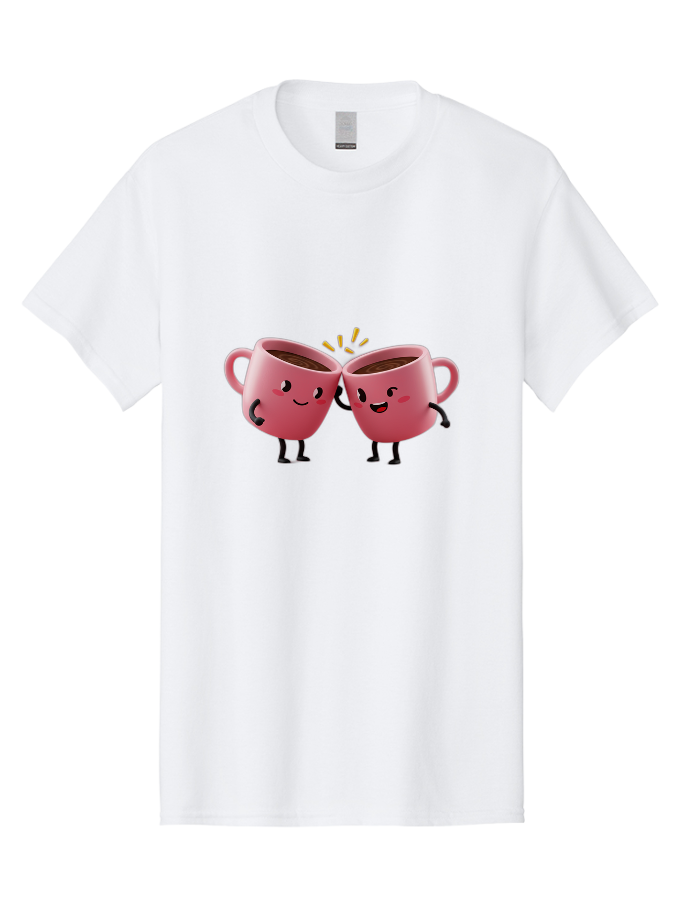 Cups-Toasting Men'S Graphic Tee, 100% Cotton, Comfortable Casual Summer Wear, Machine Washable, Two Pink Coffee Mugs Cheering, Happy Coffee Cups, Cartoon Characters, Friendship, Coffee Break, Coffee Lovers, Adorable Illustration, Baa428