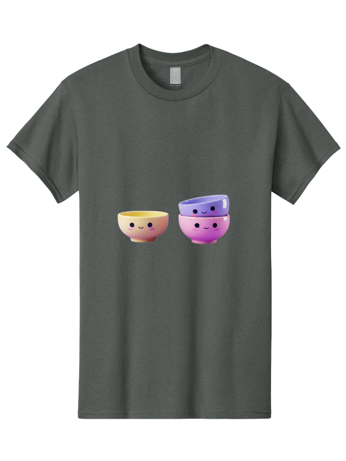 Cute-Bowls-1 Men'S Graphic Tee, 100% Cotton, Comfortable Casual Summer Wear, Machine Washable, Smiling Bowls, Colorful Bowls, Happy Kitchenware, Pastel Colors, Cute Tableware, Cartoon Bowls, Kitchen Decor, Adorable Ceramics, Playful Dishes, Baa430